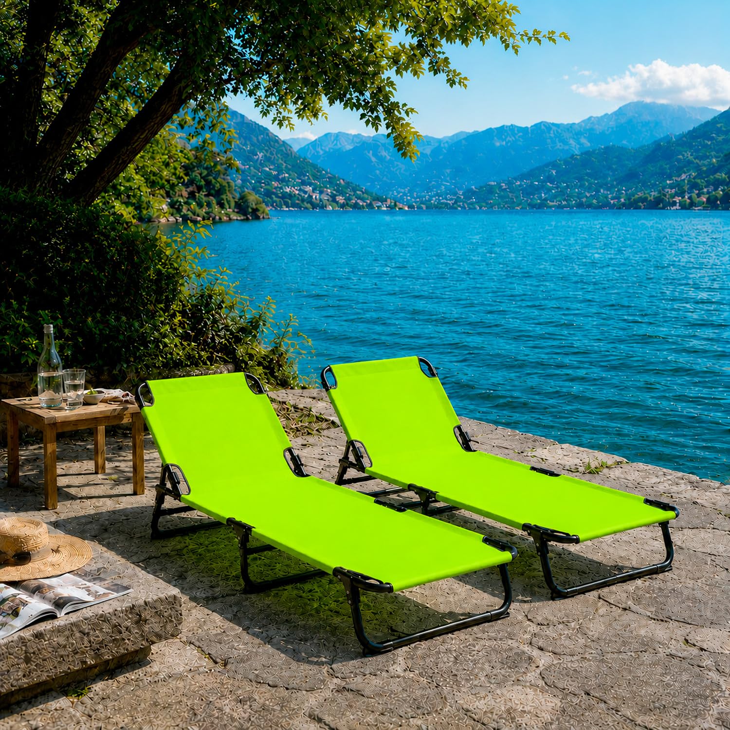 Lettino Mare Pieghevole Prendisole Schienale Regolabile Reclinabile Struttura In Metallo Nero Sedia Relax Per Spiaggia Campeggio Piscina Giardino 187 x 53 x 24 Cm (Verde Fluo)