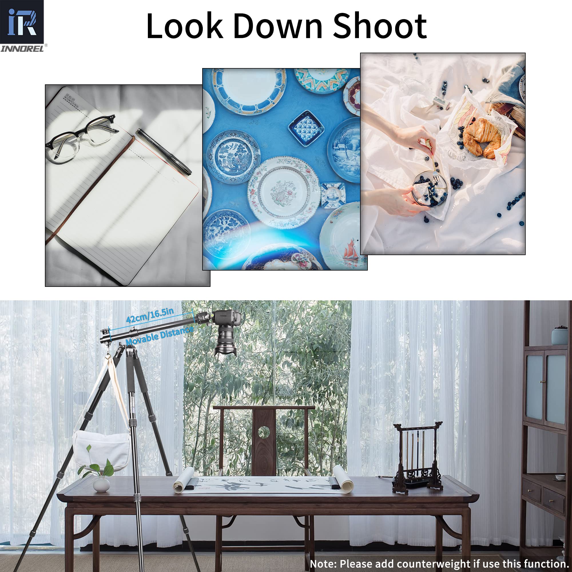 Trípode horizontal para cámara de aluminio-INNOREL HT284A con columna central giratoria de 360 grados para DSLR, vídeo, videocámara, viajes, cocina, trabajo, disparo versátil