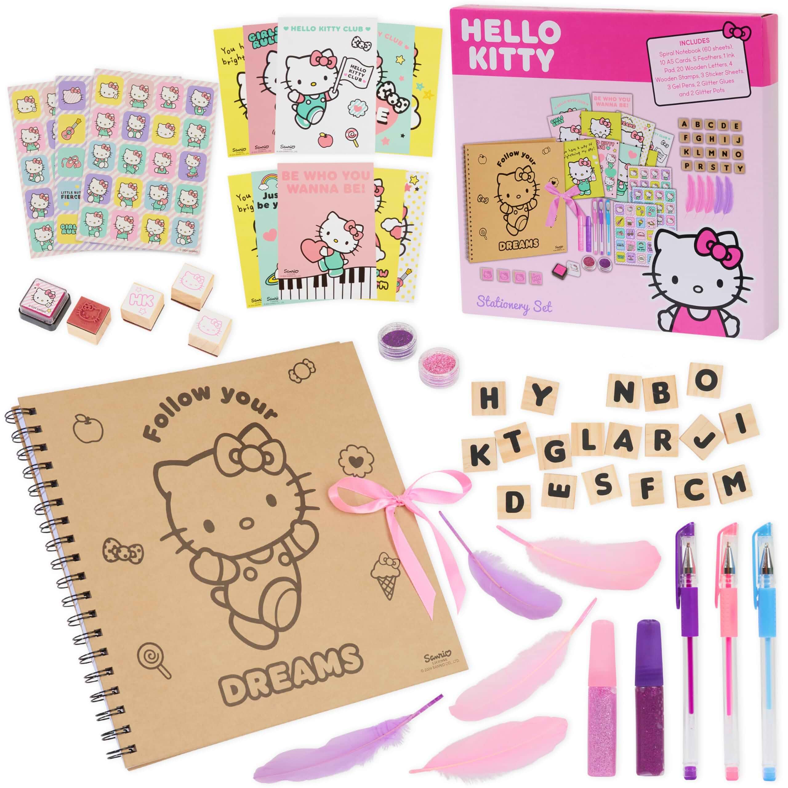 Hello KittySanrio Scrapbook Kit for Girls with Notebook Stickers Stamps Gel Pens Kawaii Art Supplies Cute Gifts for Girls Plastic/Mixed