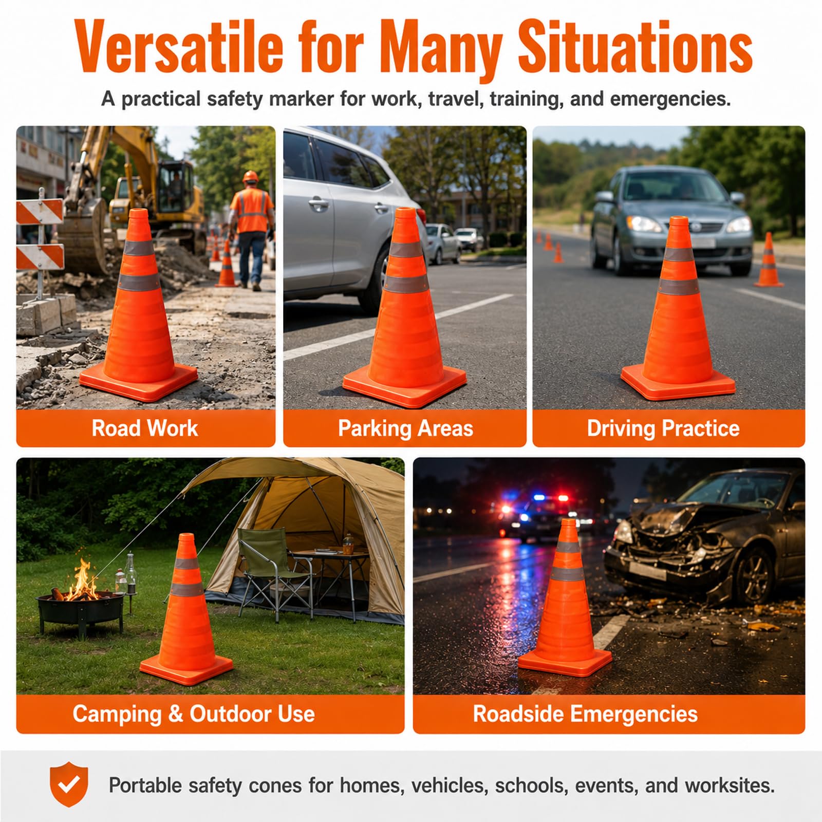 4 Pièces Cônes De Sécurité Pliables 45cm Cônes De Signalisation, Cône D'avertissement Réfléchissant Cône De Trafic Pliable Cônes De Sécurité Für Régulation du Trafic Et Chantiers Orange