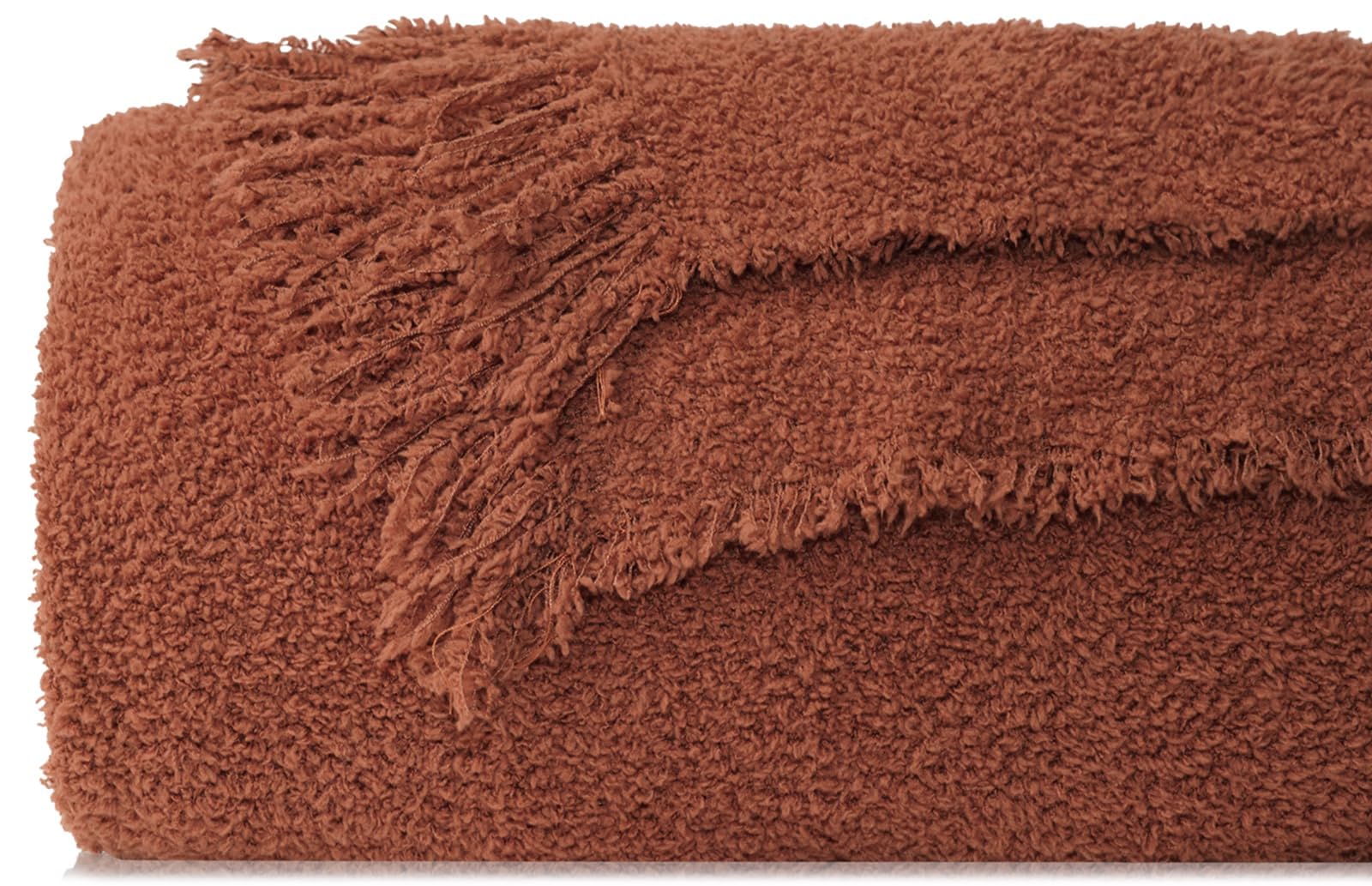 DISSA Throw Blanket, Super Soft Cozy Fuzzy Plush Warm Fringe Blankets & Throws for Couch, Sofa, Chair, Bed, Camping, Picnic, Travel Lightweight Bed Knitted Caramel Blanket All Season Use - 51X63