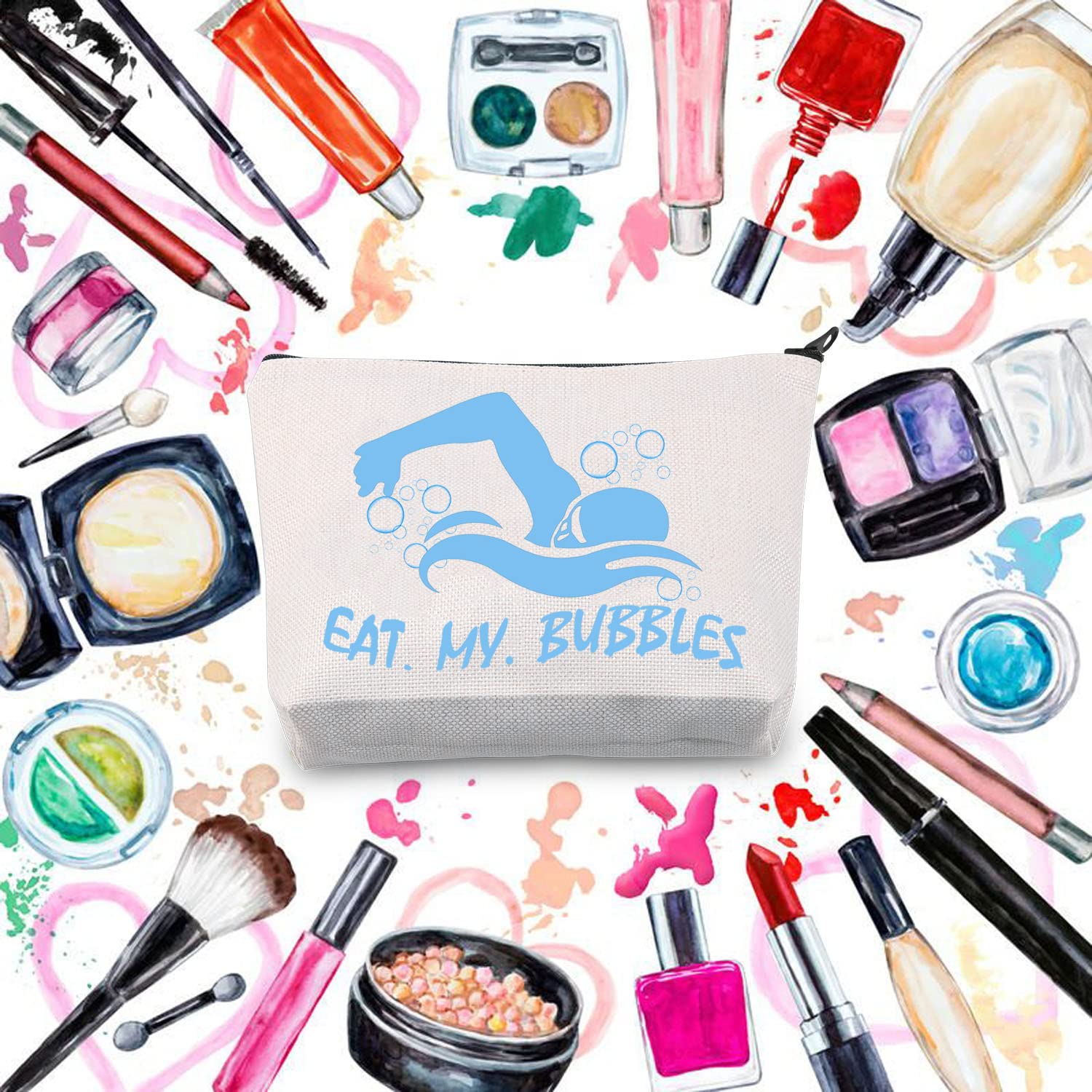 PLITI Swim Makeup Bag Swimming Lover Cosmetic Bag Eat My Bubbles Funny Swim Team Gift Swimmer Gift Swimming Coach Gift (My Bubbles BU) - Image 4