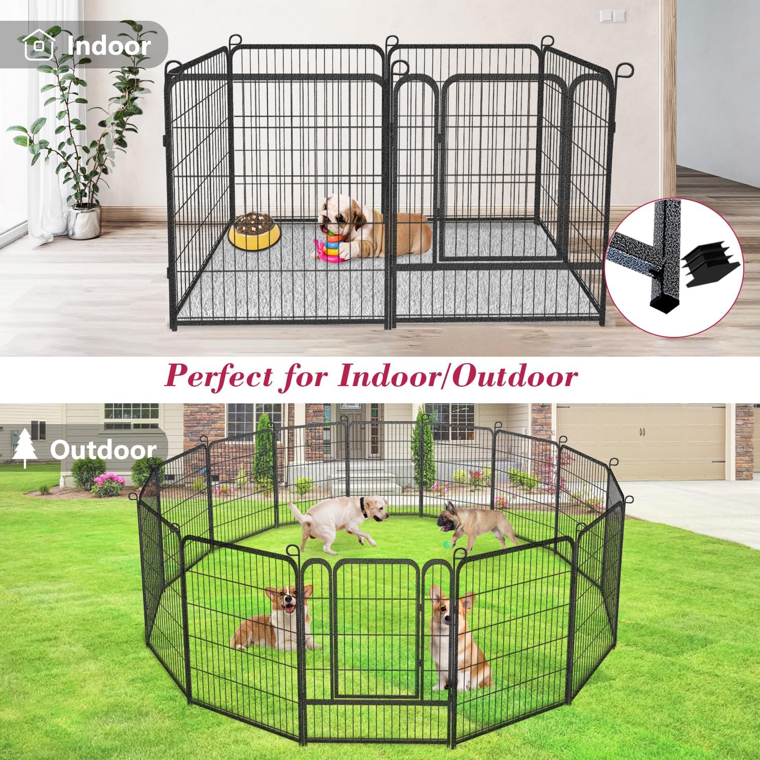 Indoor Outdoor Dog Fence 32 inch Pet Playpen Dog Playpen for Dog, 6 Panels Outside Dog Pens Outdoor Dog Fence Outdoor for Yard, RV, Camping