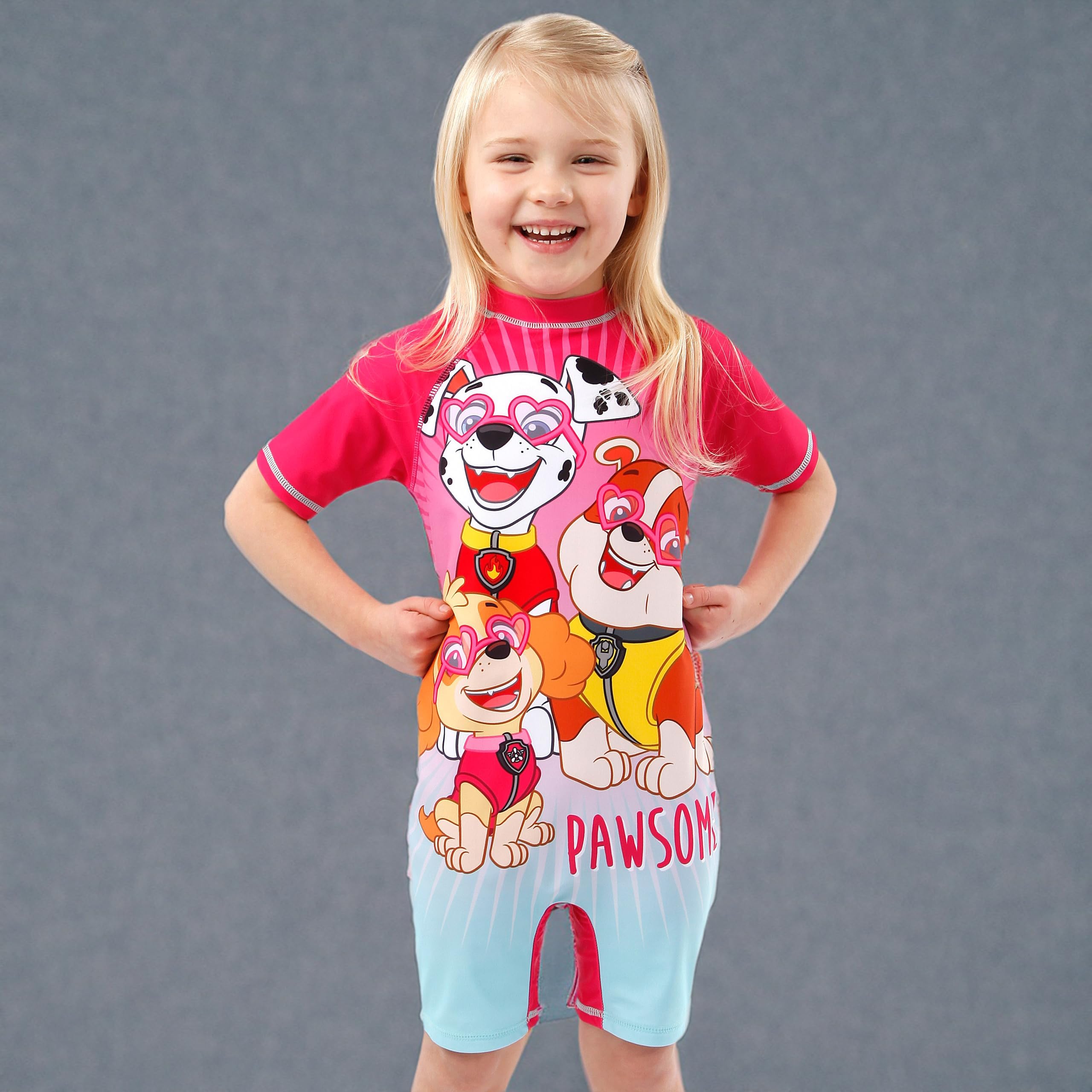 Kostium kąpielowy PAW Patrol | Marshall, Rubble, Skye Strój kąpielowy All In One dla dziewczynek | Kostium kąpielowy dla dziewczynek z krótkimi rękawami