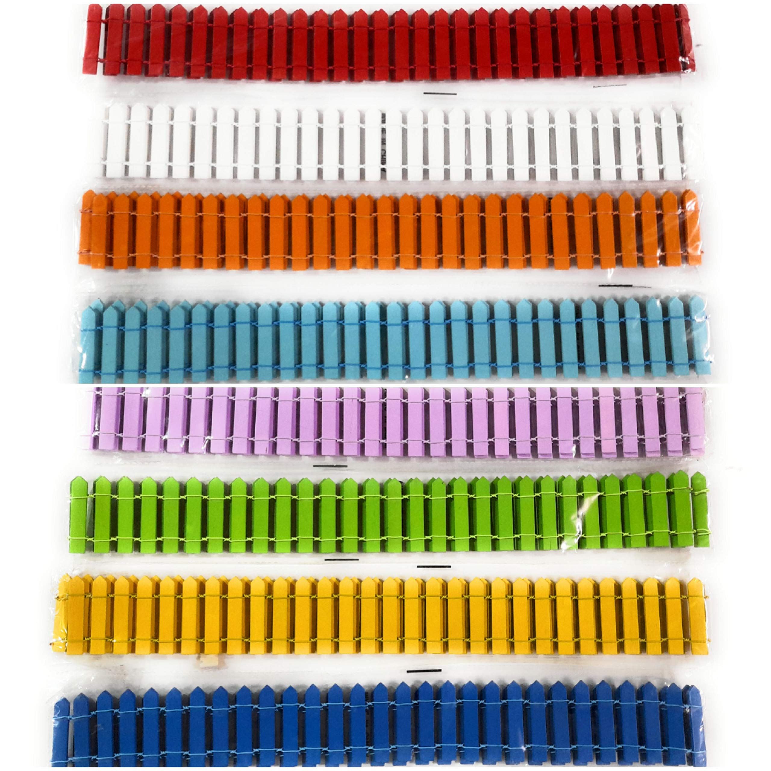 Ditya Crafts Wooden Miniature Garden Colourful Fencing for Art-Craft and DIY Project (Multicolor, 36" x 2" One Piece)