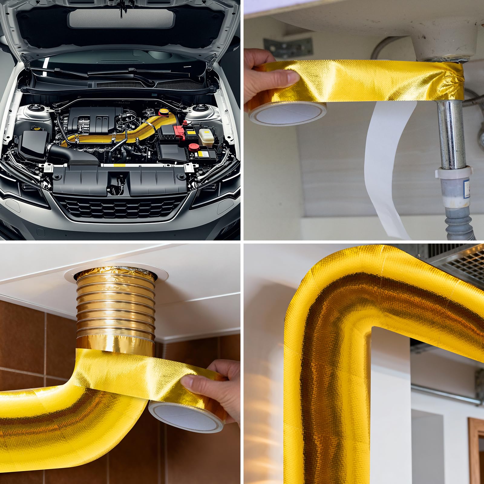 Lámina de aluminio para protección térmica, cinta de sellado metálica dorada, de fibra de vidrio, para manguera y coche, 5 cm x 10 m