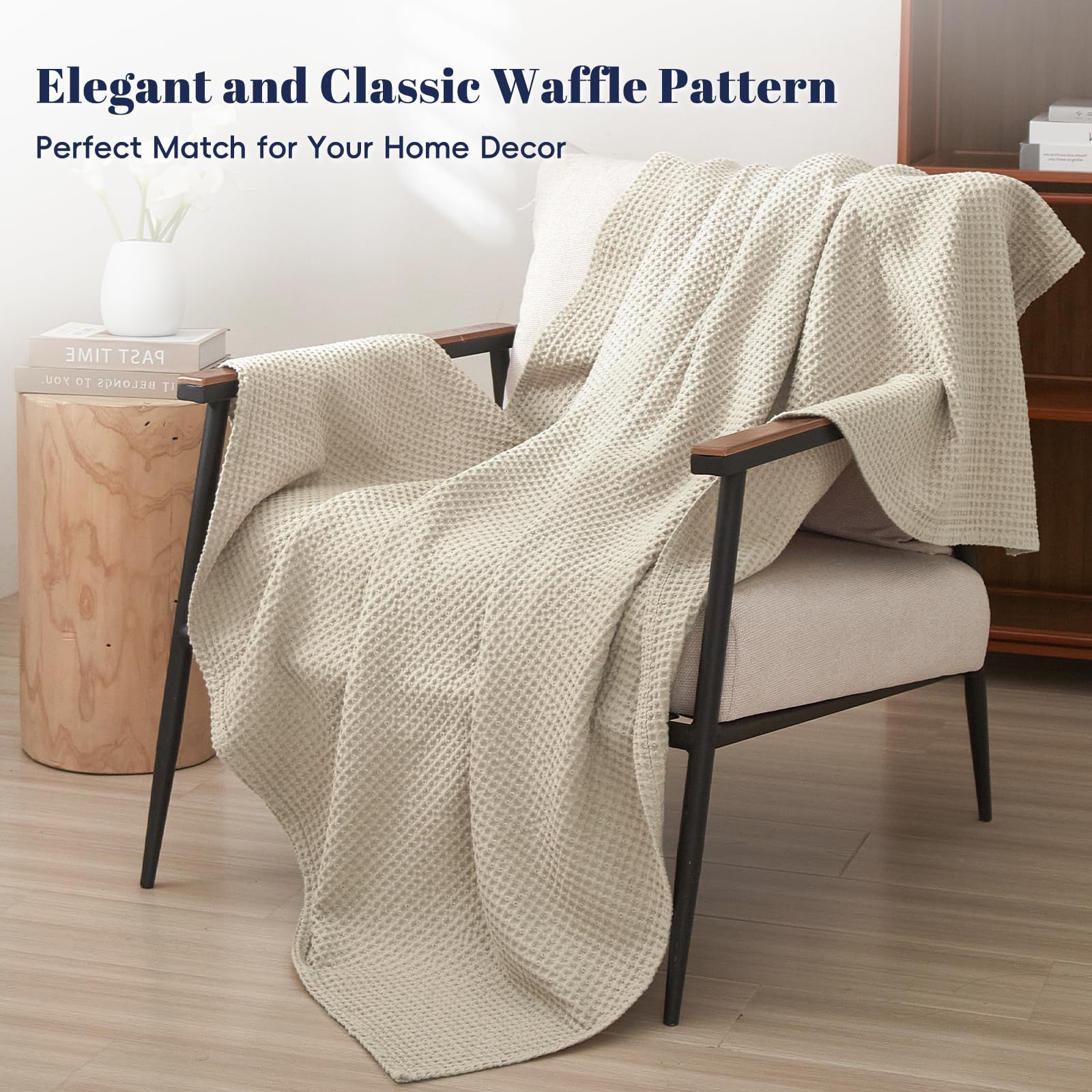 PHF 100% Cotton Waffle Weave Blanket Single Size 130 x 150cm, Pre-Washed Lightweight Breathable Throw Blanket - Image 2