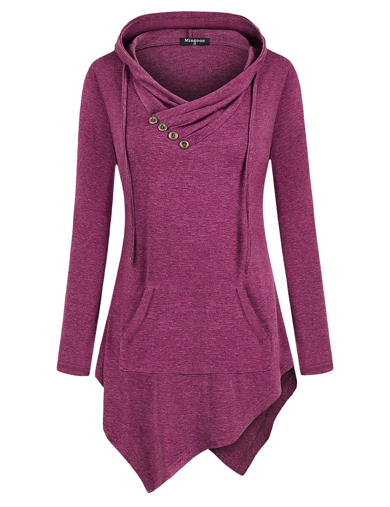 Miagooo Long Sleeve Hoody Tunic Top – Asymmetrical Hem, Soft Rayon-Spandex Blend (Blue Grey, XX-Large) - View #8