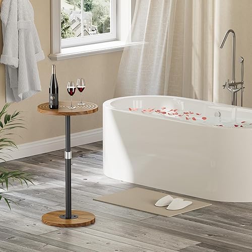 Miniatura 8 de Juego de 2 mesas auxiliares redondas, mesa de bebida pequeña de altura ajustable, soporte de pedestal para Martini, mesa de cóctel con base pesada,