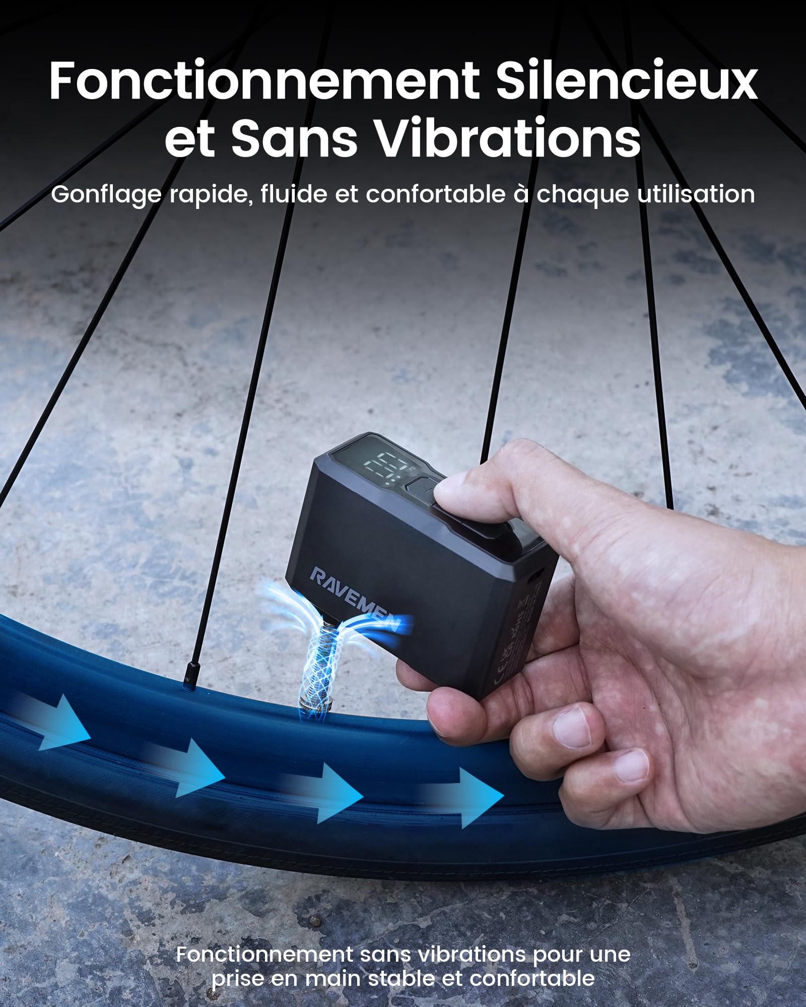 RAVEMEN EP01 Mini Pompe à Vélo électrique, Pression Max 120 PSI Pompe à Pneus de Vélo électrique Portable, avec indicateur de Pression et arrêt Automatique Compatible avec Presta & Schrader valves