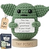 Handmade Baby Yoda Positive Crochet with 30 Fun Affirmations - Funny Friendship Gift for Christmas, Inspirational Birthday Gifts for Women Men | Birthday Gift Idea for Women Friends, BFF, Coworker