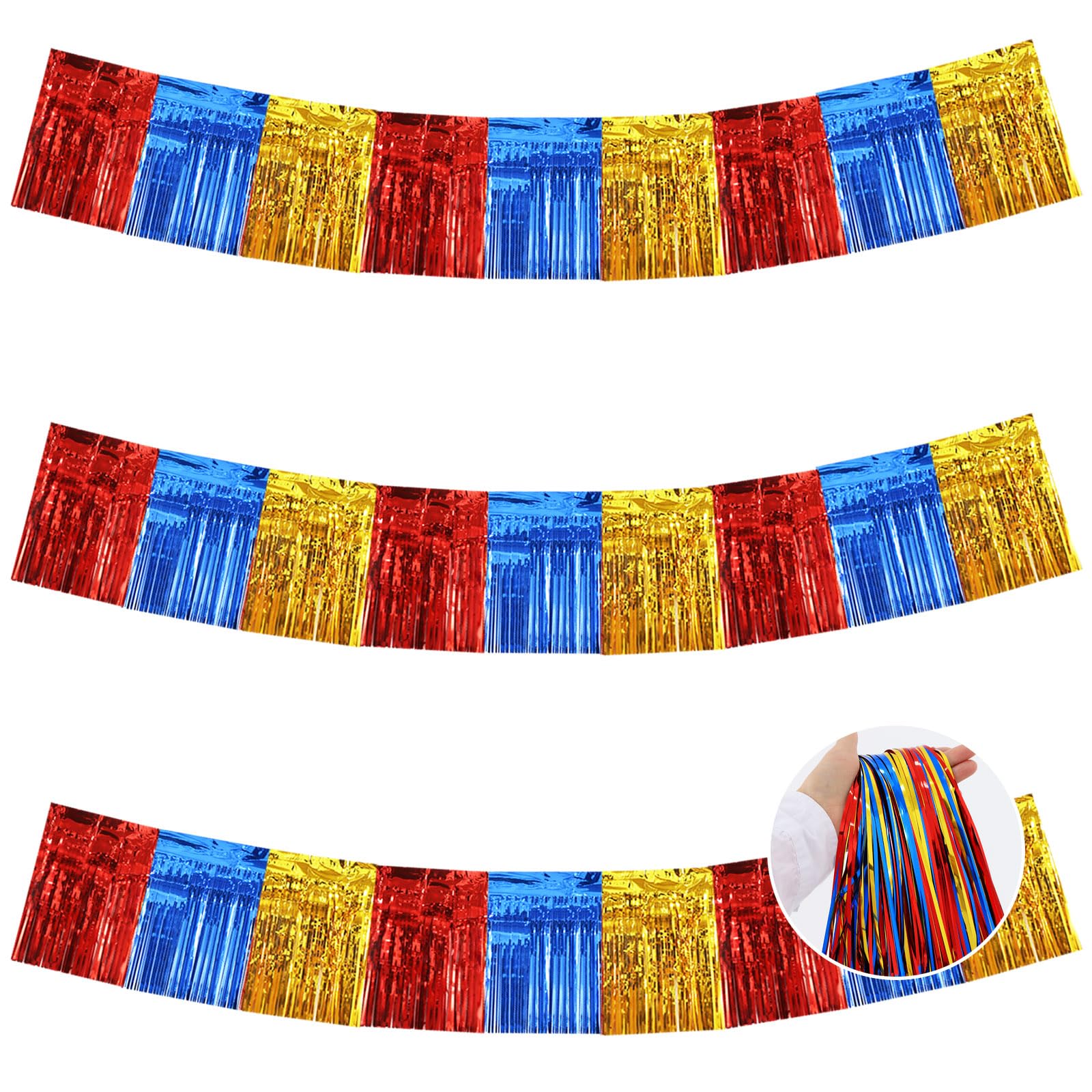 BEISHIDA Red Blue Gold Fringe Garland Banner 30ft Wall Tinsel Foil Streamer