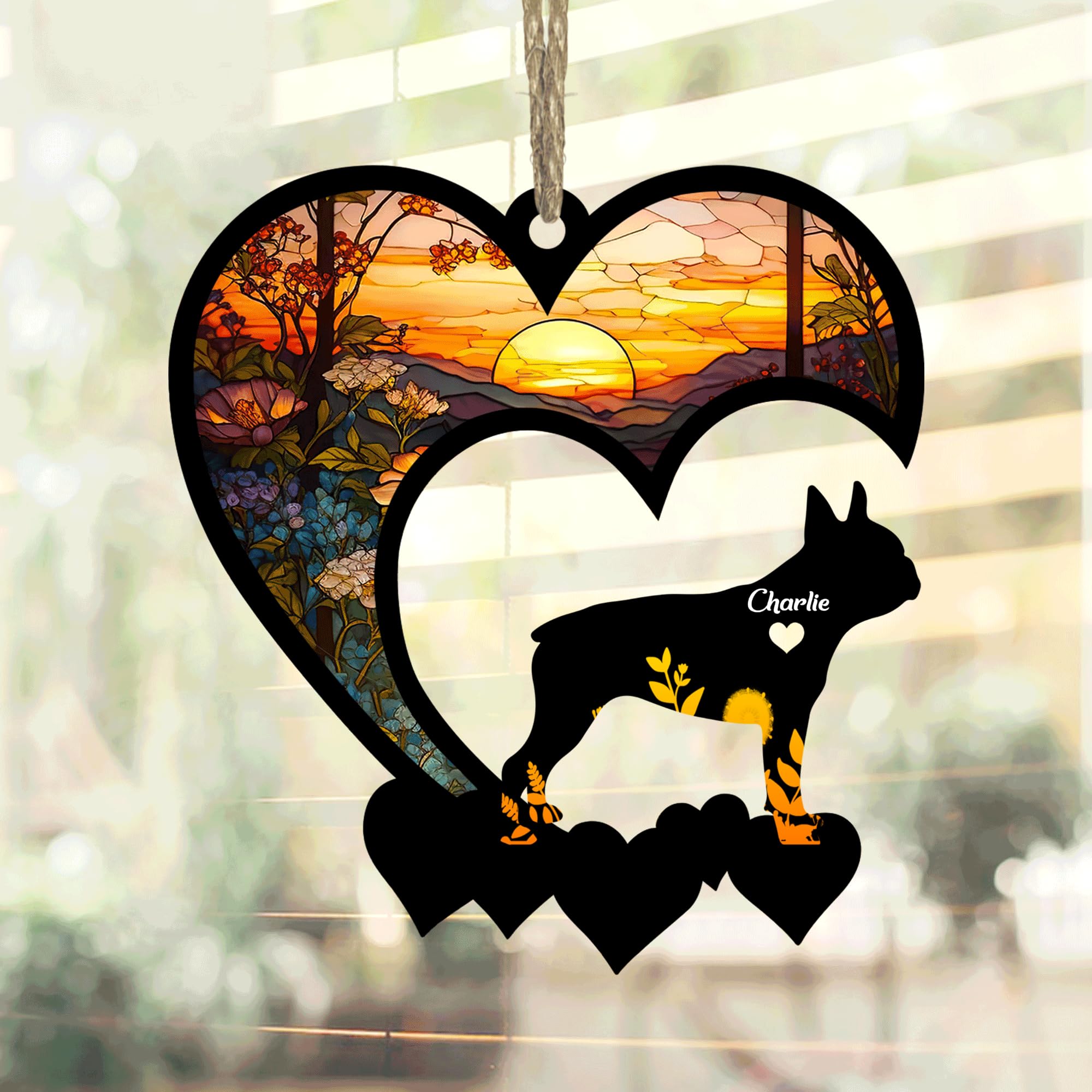 Lovely POD Boston Terrier Suncatcher Ornaments, Personalized Boston Terrier Memorial with Name, Dogs Loss Ornaments, Dog Remembrance Gift, Dog Memory Ornament, Loss of Dogs Sympathy Gifts