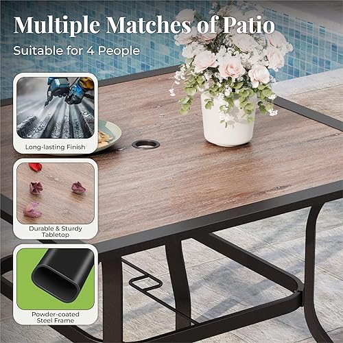 Miniatura 5 de Juego de 5 piezas de mesa y sillas de patio, juego de muebles de comedor para exteriores de 4 personas, 4 sillas rojas de Textilene y mesa de 37"