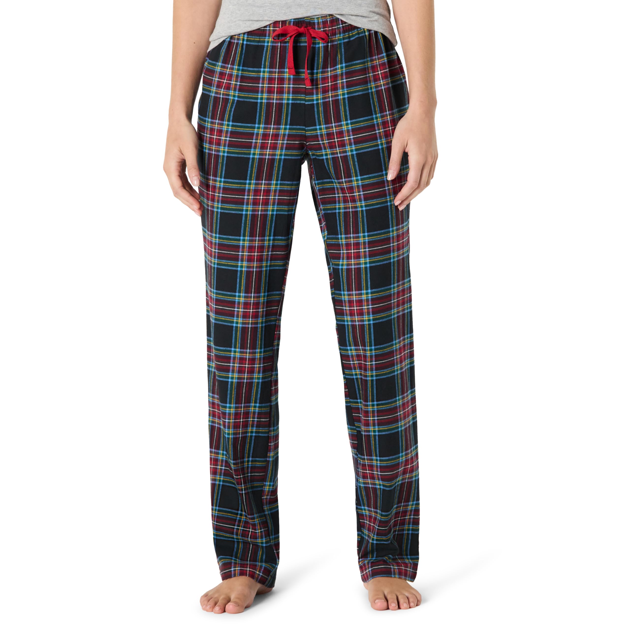 Amazon Essentials Women's Flannel Pajama Sleep Pant, Black Plaid, XS