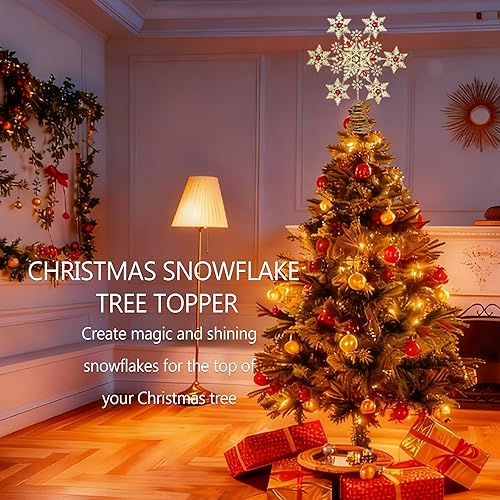 Miniatura 2 de Copo de nieve dorado brillante para árbol de Navidad, copo de nieve de metal brillante 3D para decoración de Navidad, decoración de interiores de