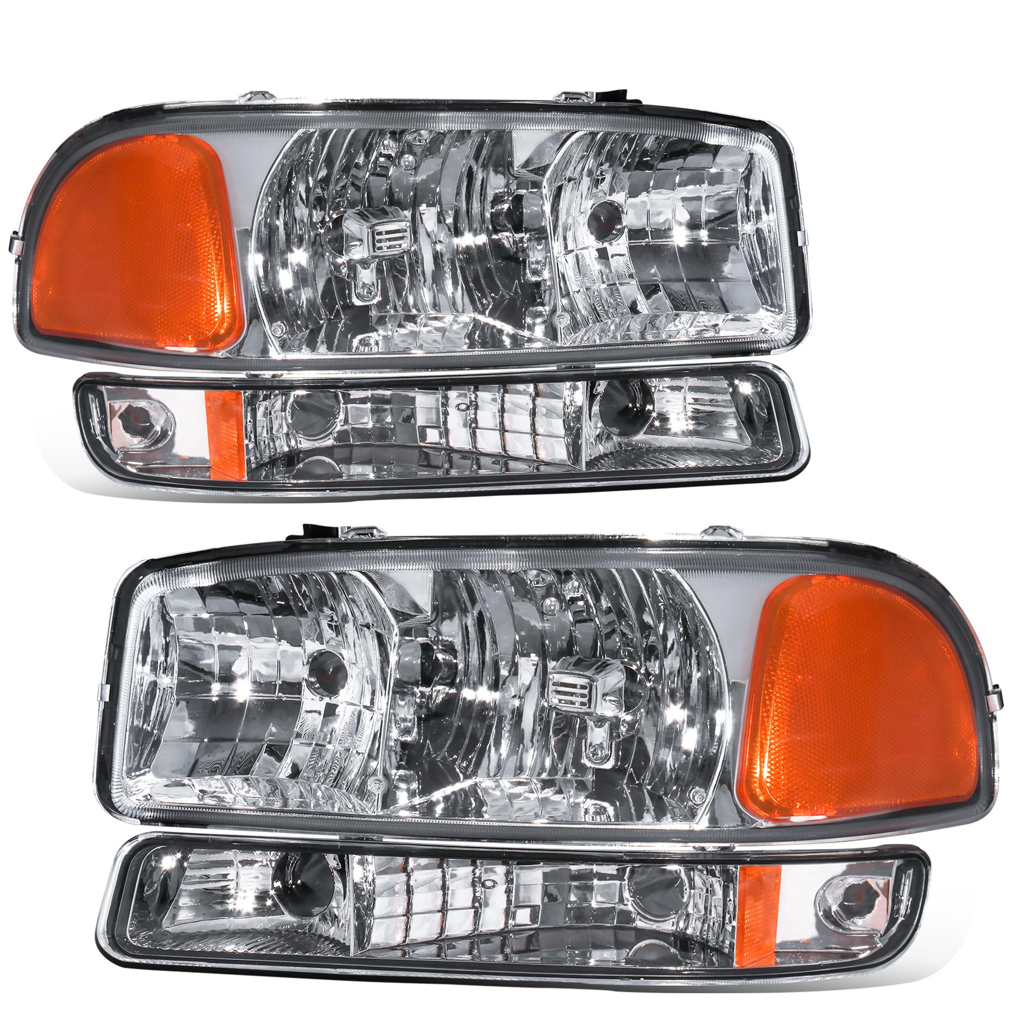 KUIPERAUTO Headlight Assembly Front Lamp Compatible with 1999-2006 GMC Sierra 1500 2500, 2000-2006 GMC Yukon Headlamp Chrome Housing/Clear Lens/Amber Corner without Bulb
