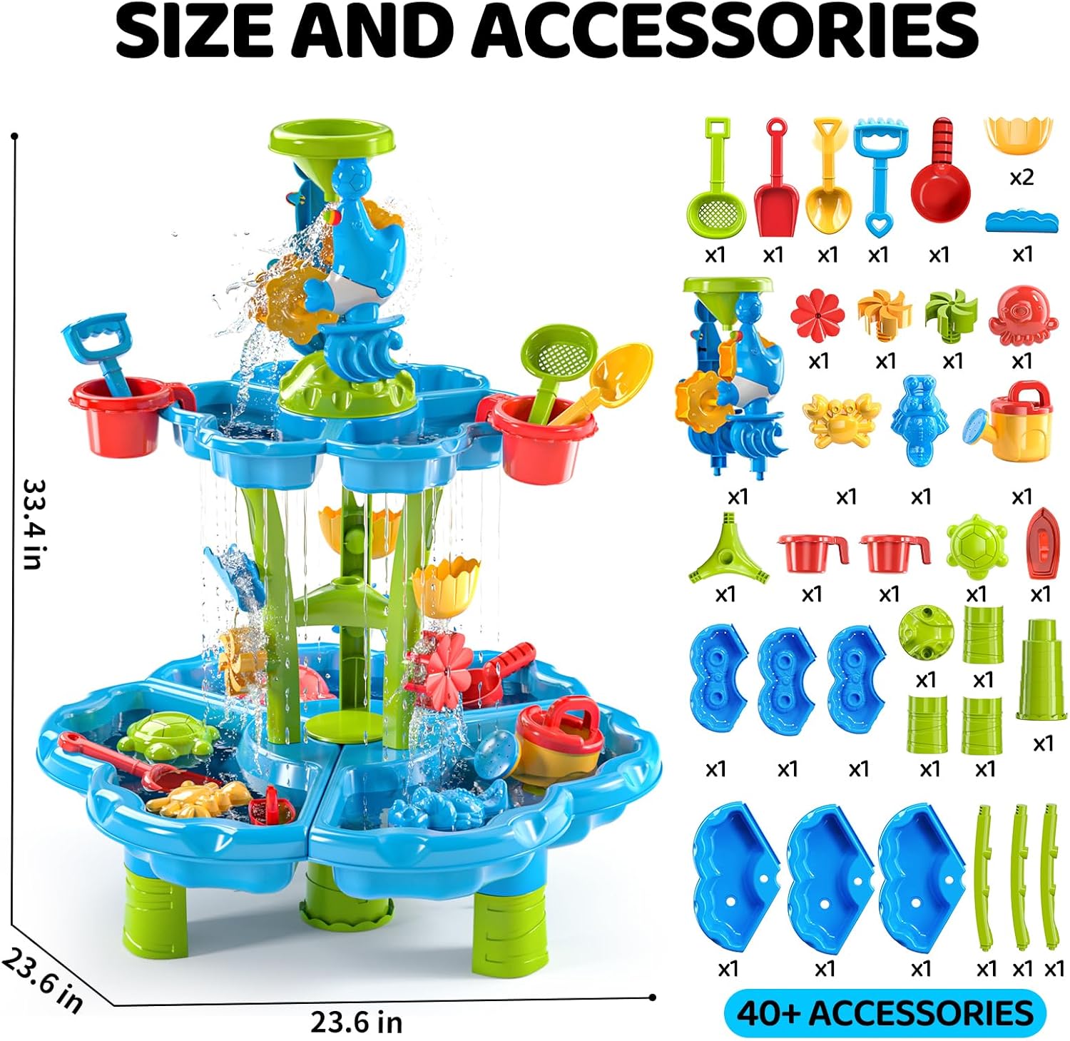 2-Tier Flower Sand & Water Table for Toddlers 3-5 Years, Sensory Play Table for Children, Summer Beach Paddling Toy for Garden Yard, Water Sandpit Playset for Boys Girls