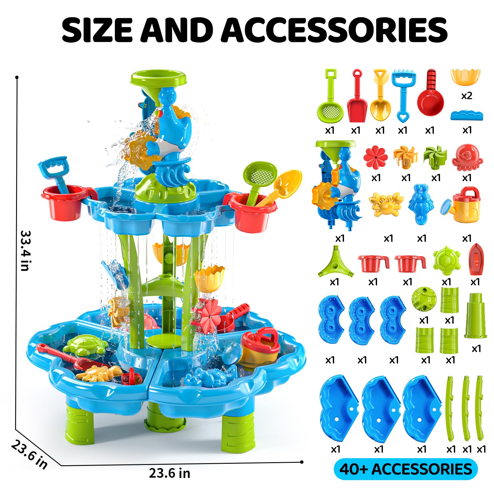 2-stufiger Blumen Sand- & Wassertisch für Kleinkinder 3-5 Jahre, Sensorik-Spieltisch für Kinder, Sommer Strand Planschspielzeug für Garten Hof, Wasser Sandkasten Spielset