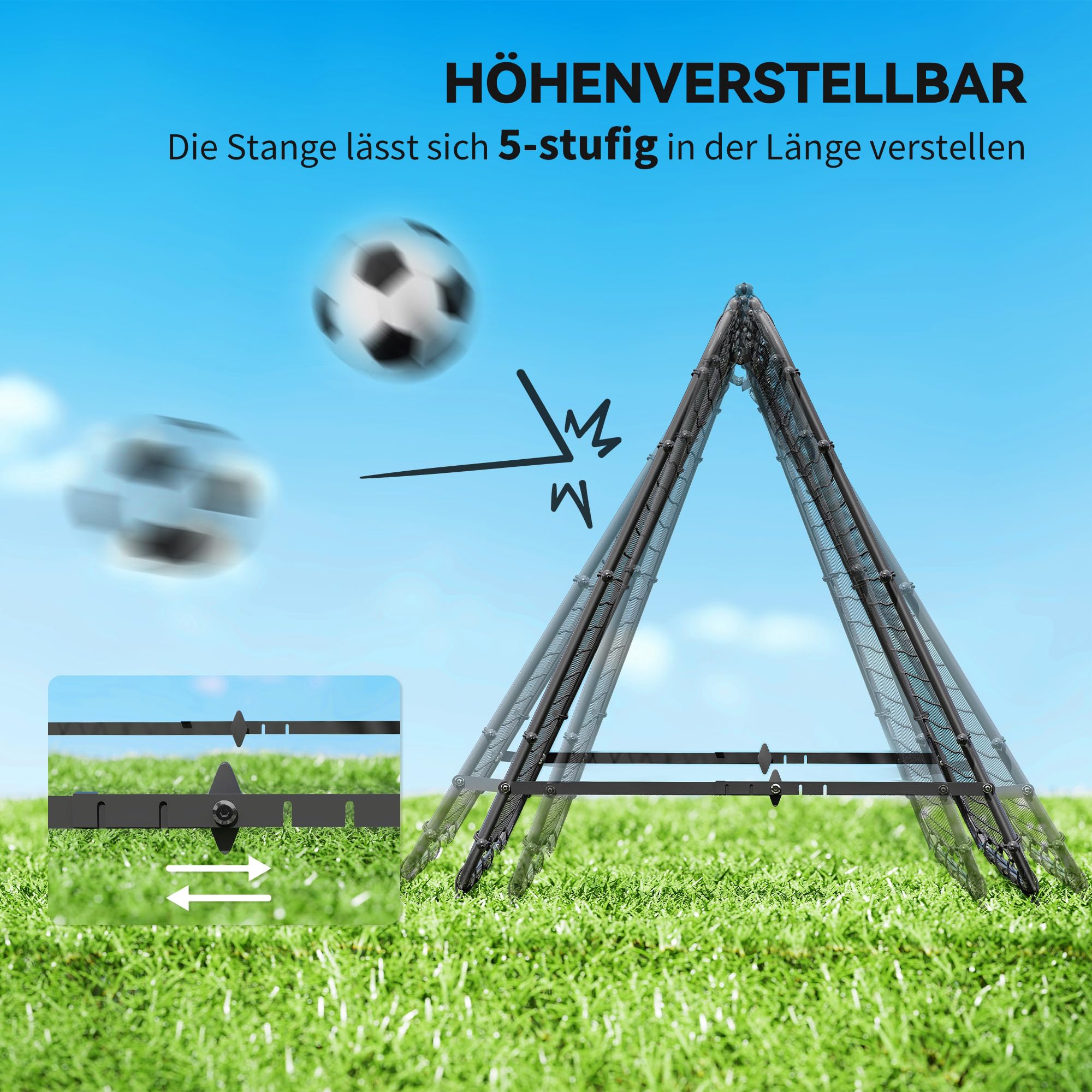 HOMCOM Doppelseitige Rebounder für Fußball, verstellbar Prellwand mit 5 Winkelpositionen Rückprallwand Netz, 100 x 68-95cm Kickback Tor für Jugendliche, Rückprallwand für Handball Training