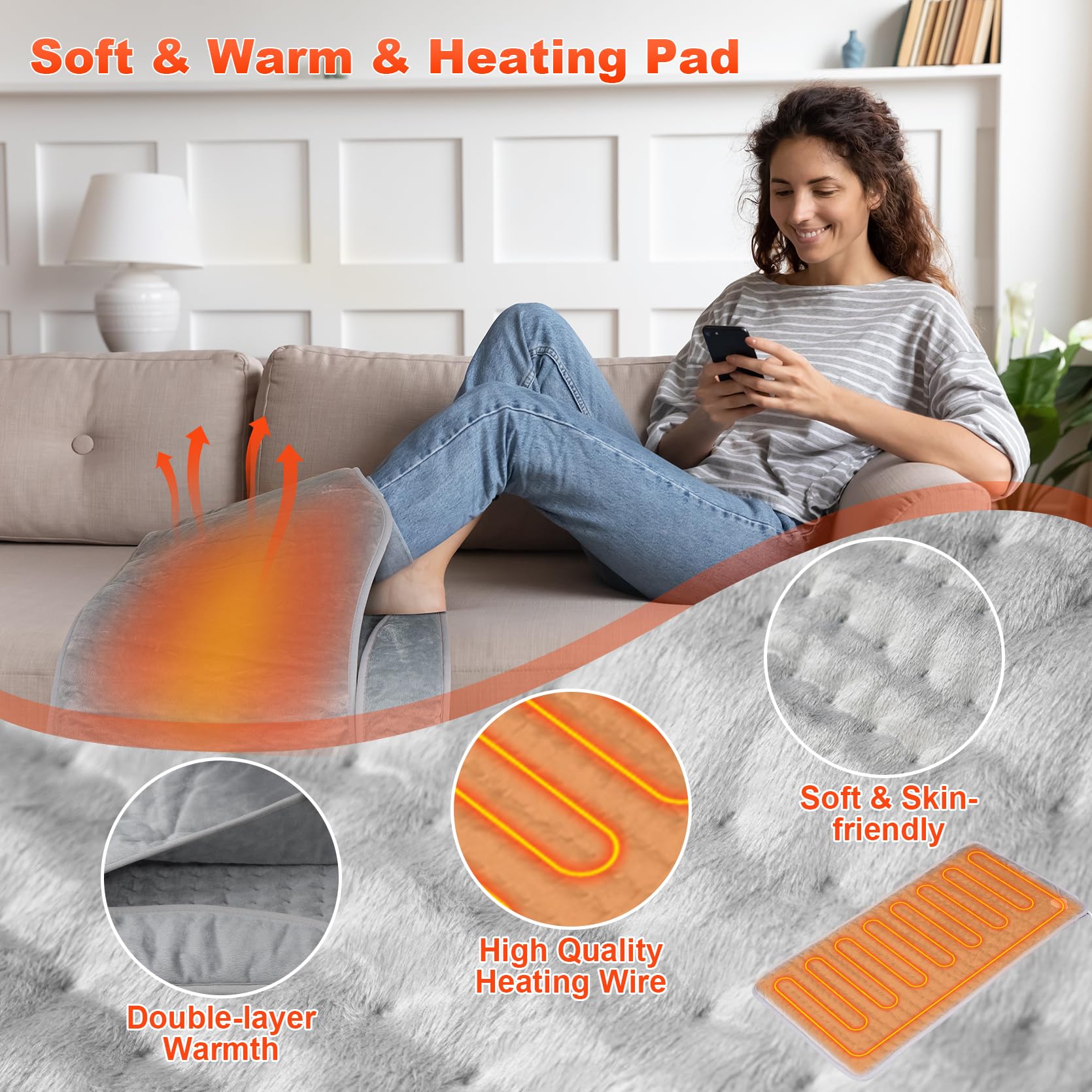 29''×15'' Electric Heated Foot Warers, SOPPY Washable Heating Pad For