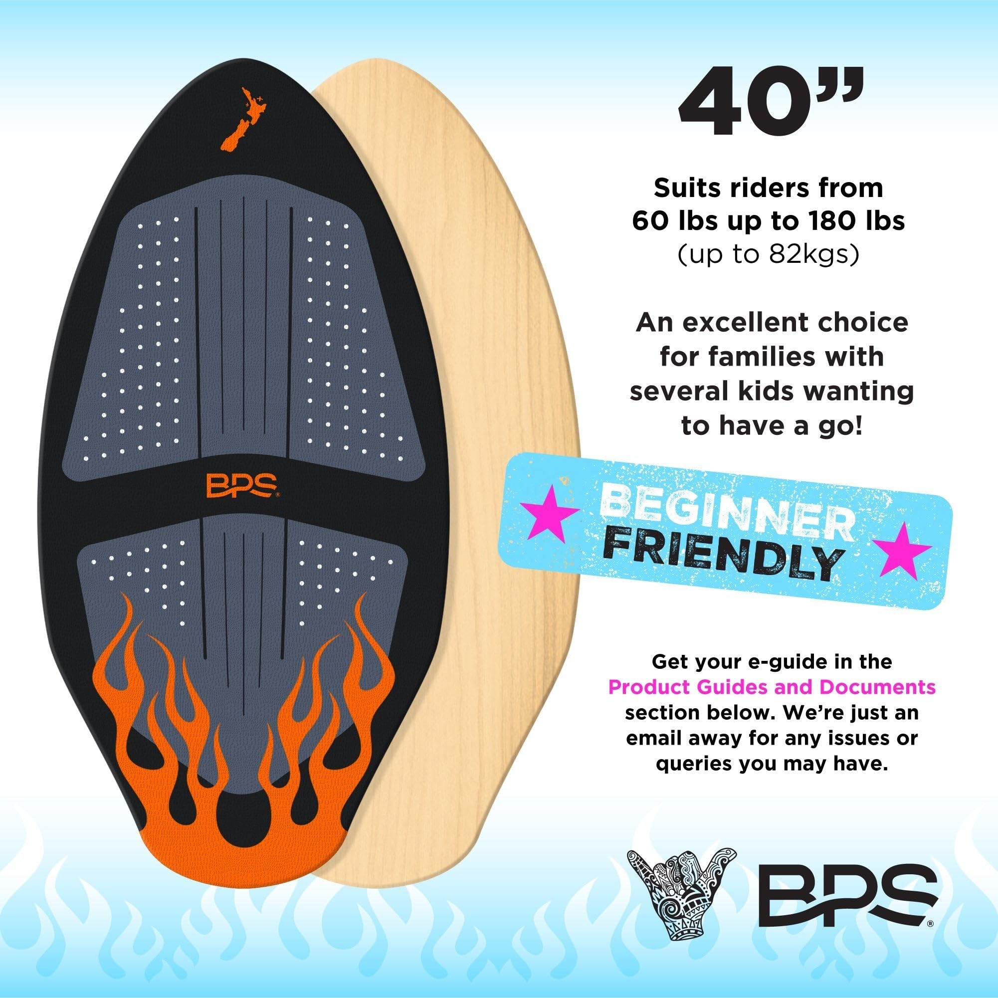 BPS New Zealand 'Flame' – Hochleistungs-Skimboard aus Holz mit maßgeschneiderten Traktionspads – mit optionaler gepolsterter Tragetasche aus recyceltem Kunststoff – für Kinder oder Erwachsene, wählen