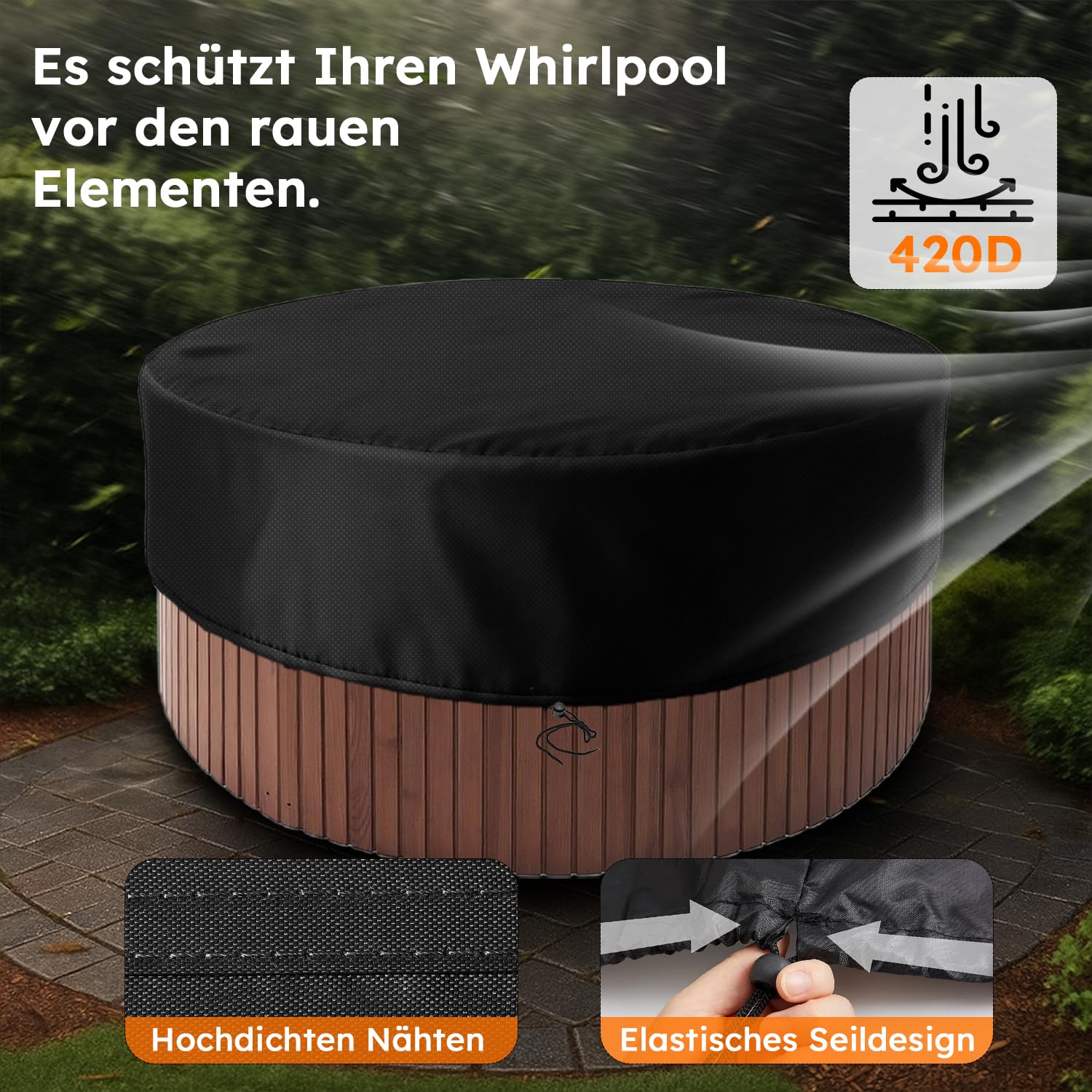 Couverture de Piscine Ronde Piscine Bâche Solaire,Portable Patio Rond Gonflable Bain à Remous Couverture de Spa,Oxford 600D résistant aux déchirures pour Extérieur Spa Baignoire (Φ200*30cm)