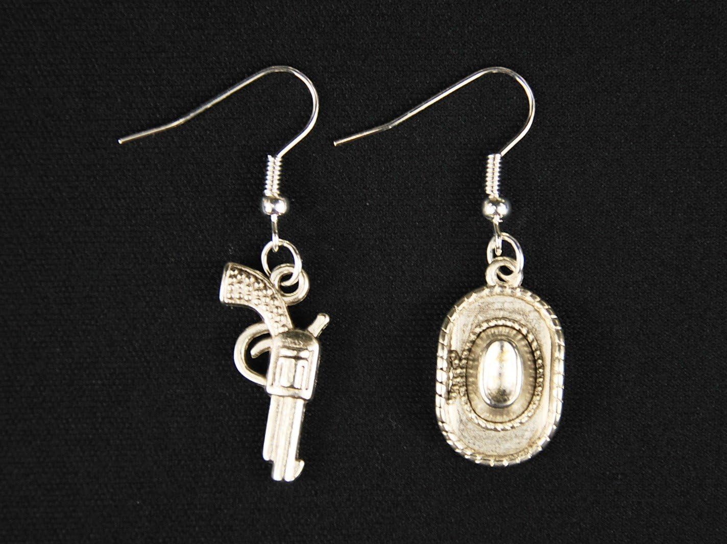 Western Earrings Cowboy Hat And Revolver Cowgirl Miniblings Colt Silver