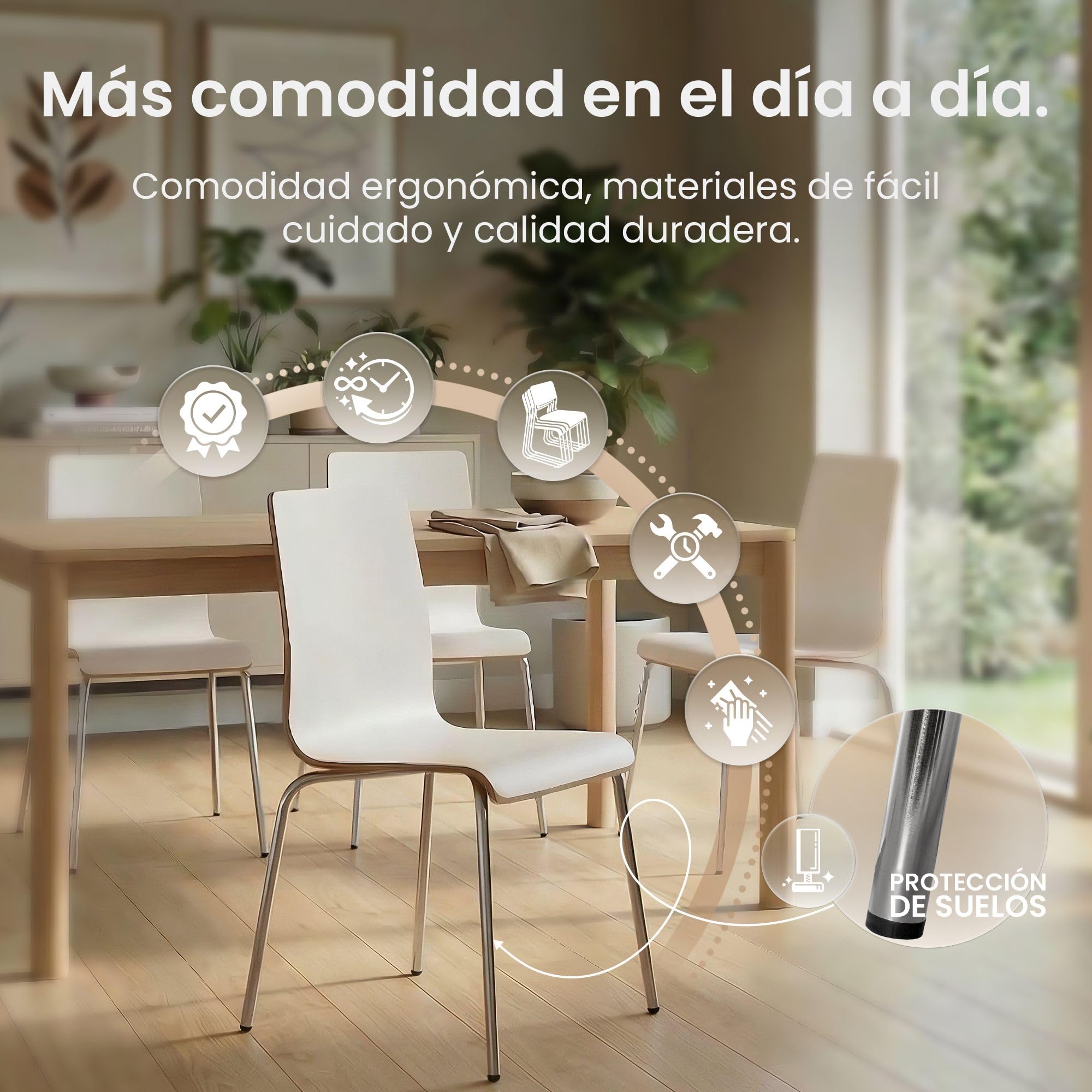 CLP Silla apilable Gahanna de Madera Moldeada con Laminado HPL, Estructura de Acero Cromado, Carga hasta 150 kg, Comedor y Oficina, Color:Blanco