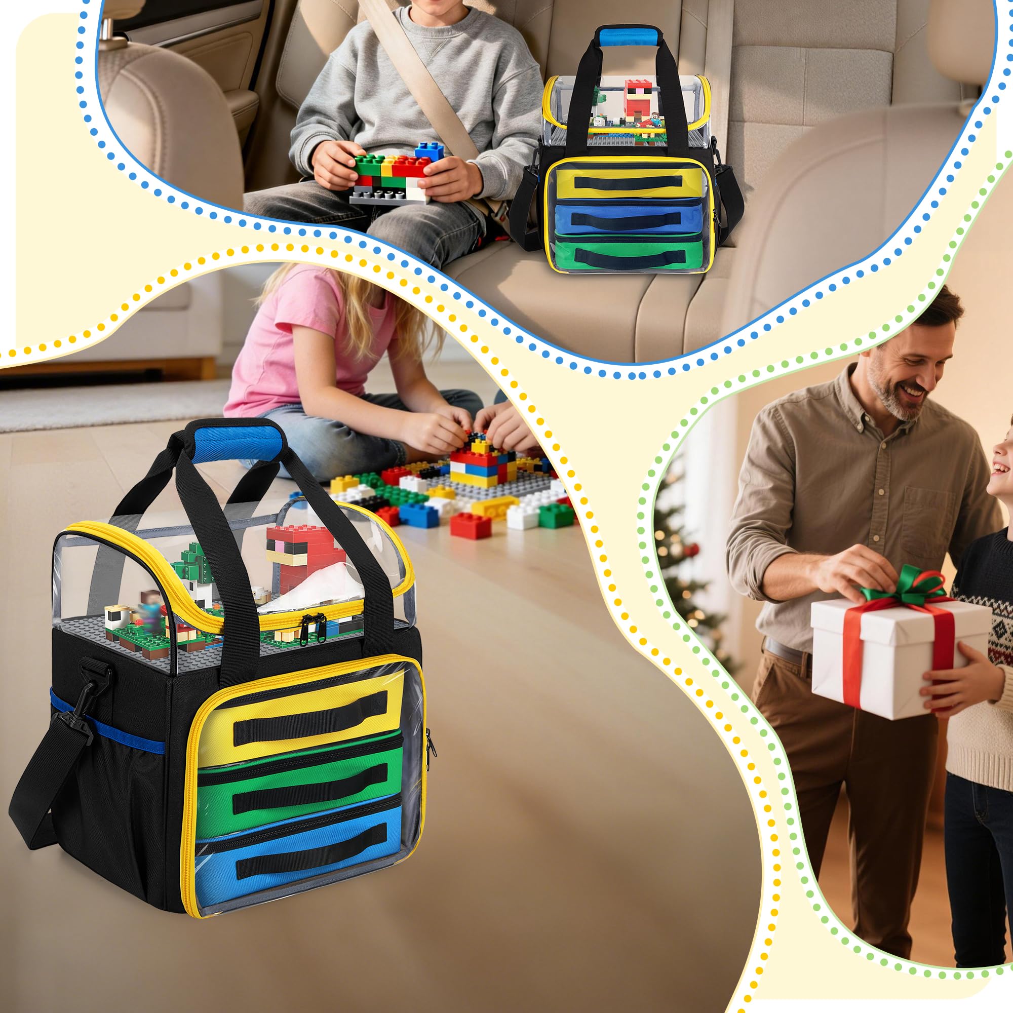 Rexmica 4 Piezas Bolsas Guardar Juguetes, Doble Capa Bolsa para Transportar | para Bloques Construcción, Piezas Magnéticas, Juegos de Mesa y Otros Juguetes, Contenedores de Almacenamiento Juguete, Negro