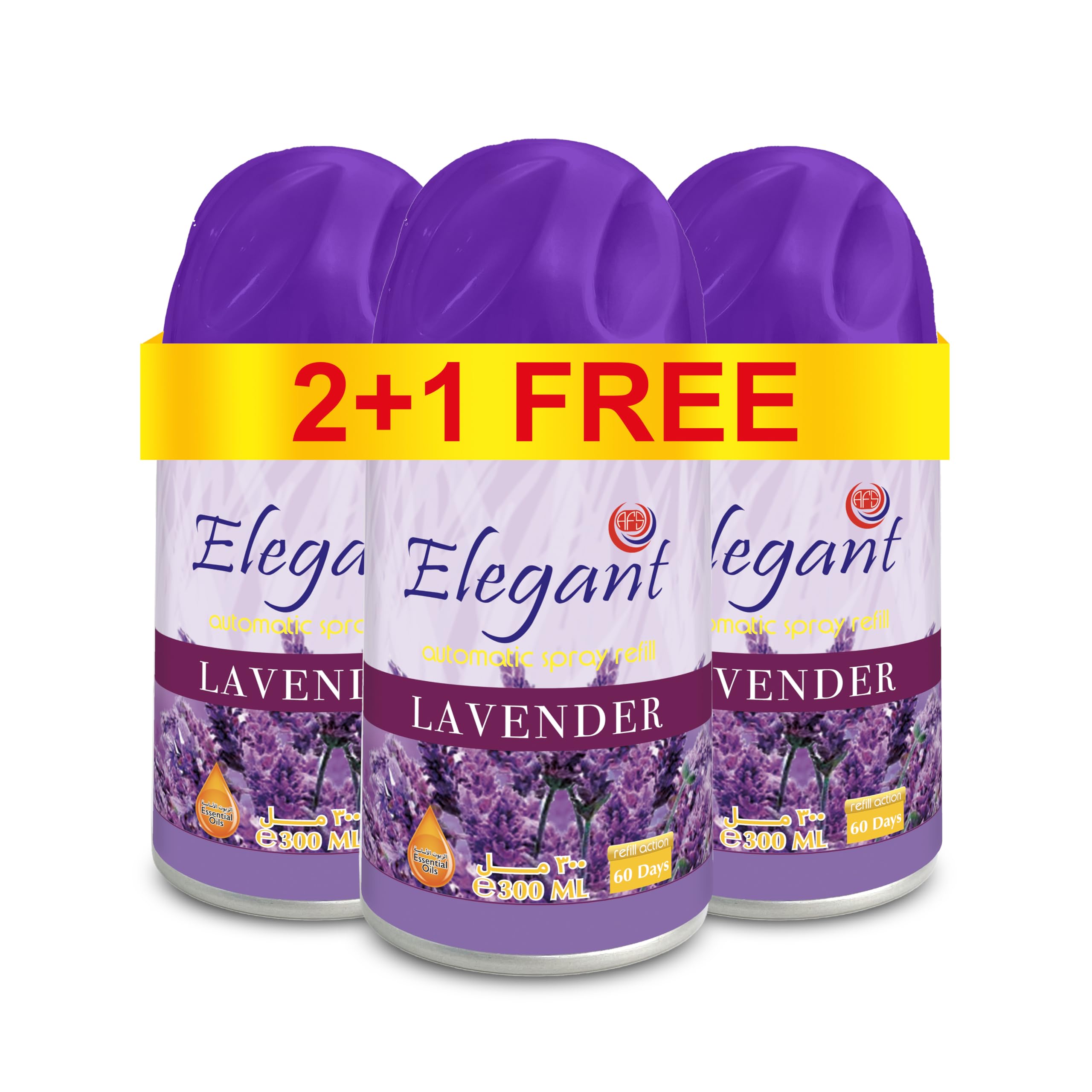 Elegant Automatic Spray REFILL – LAVENDER – 300ML – Pack of 3, Triple Pack (300ML x 3 Pcs) – Air Freshener REFILL for Home And Bathroom, Made With ESSENTIAL OILS