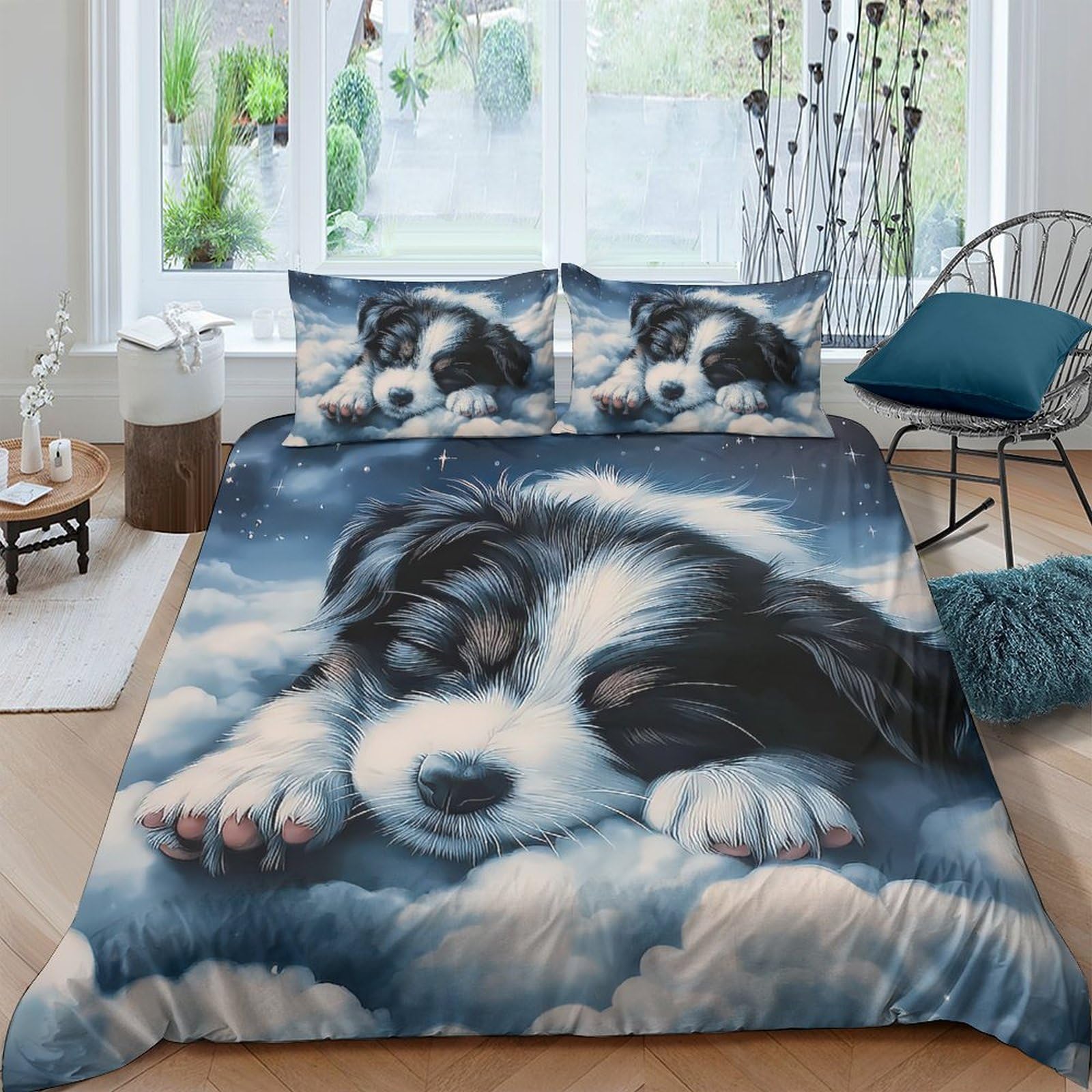 Ctjqhvkz Style-7 3D Printed Sleeping Puppy Fitted Sheet Microfiber Soft Breathable Cloud Bed Cover For Bedroom Guest Room Decor Mattress Protection Single（135X200cm）