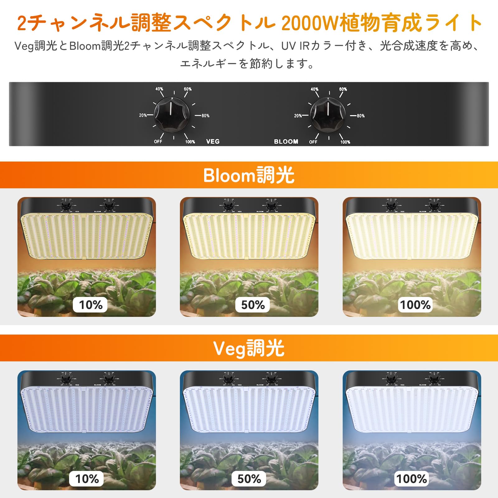 2000W LED植物育成ライト 調光可能植物成長ライト Amazon.co.jp: 2000W LED植物育成ライト 2チャンネル調光可能