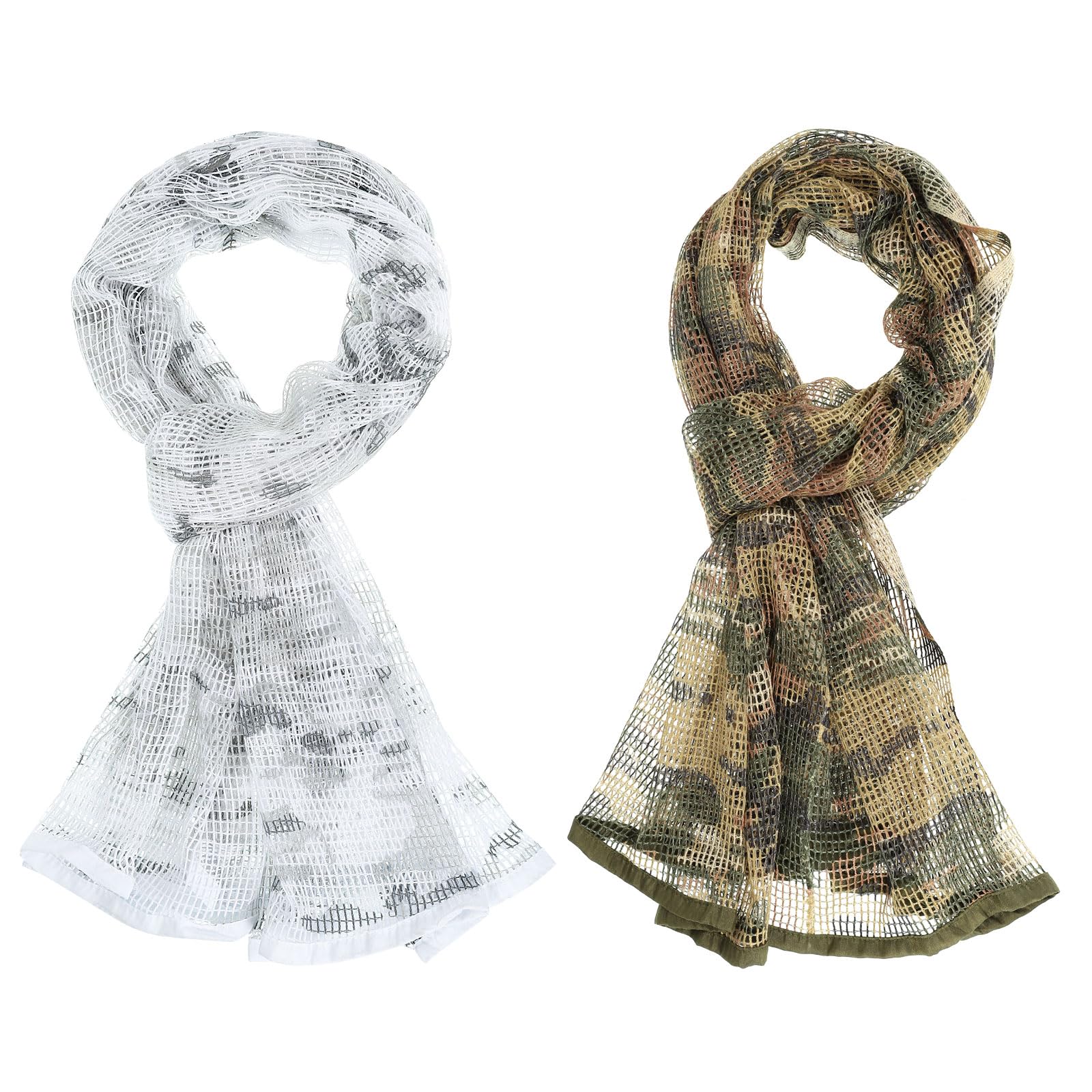 PATIKIL 71"x35" Camouflage Veil Scarf, 2Pcs Netting Veil Mesh Neck Scarves Desert Mesh Scarves for Outdoor Activities Snow Camo/Camo