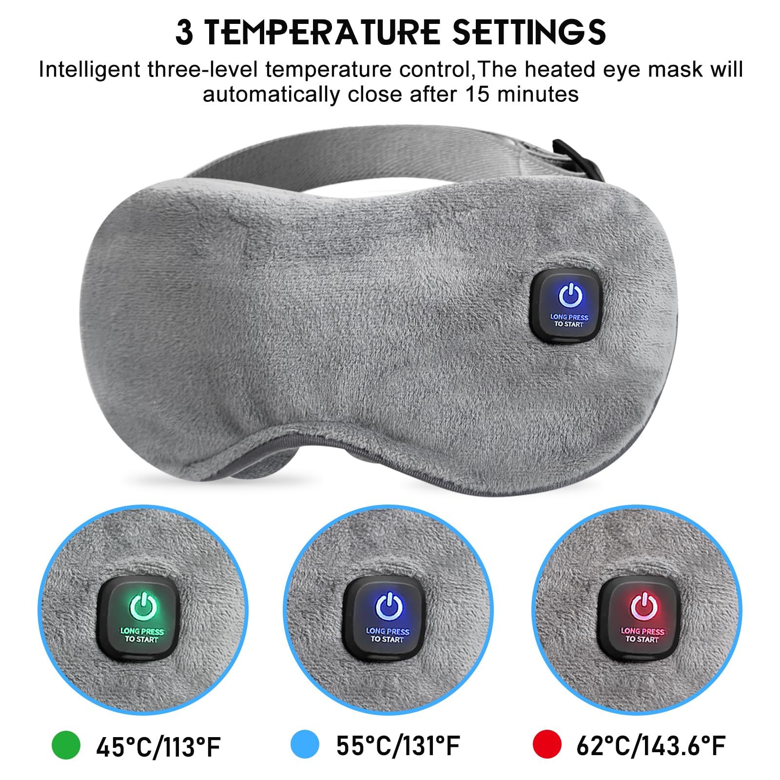 Lunettes chauffantes sans fil avec batterie sans fil - Masque chauffant pour les yeux - 3 niveaux de chaleur - Housse lavable - Pour les yeux secs et un meilleur sommeil