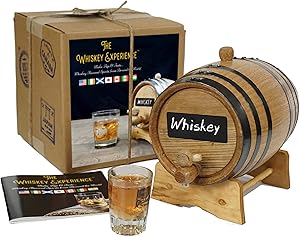 The Whiskey Experience - Premium Whiskey Making Kit | Make, Age & Taste Whiskies from Around the World | Single Malt Scotch, Irish, Japanese Whisky & Single Barrel Bourbon | 1 Liter Oak Aging Barrel