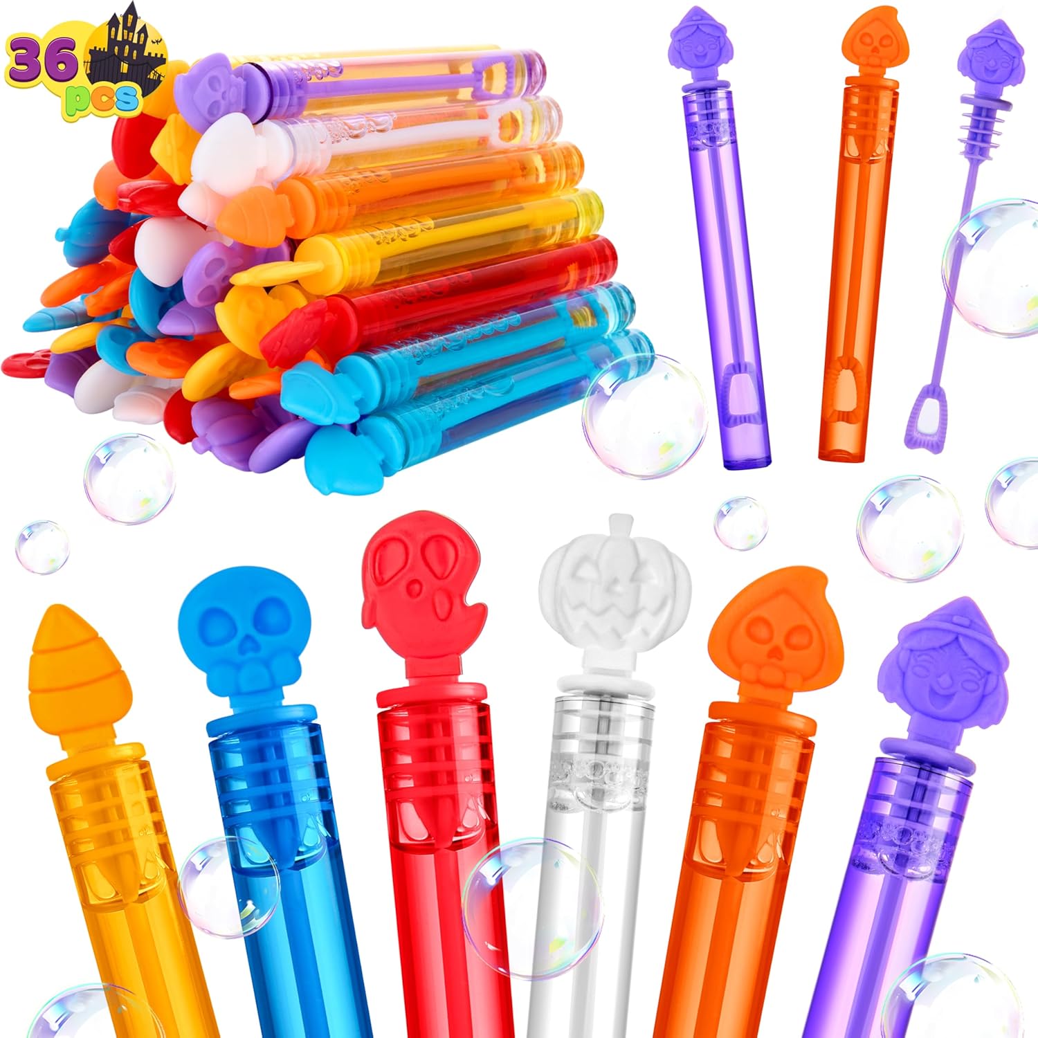 JOYIN 36 PCS Halloween Bubble Wands, Mini Bubbles Party Favors for Kids, Children Bubble Toys Bulk, Halloween Party Favors, Goodie Bags Stuffers, Outdoor Indoor Activity Use, Carnival Prizes