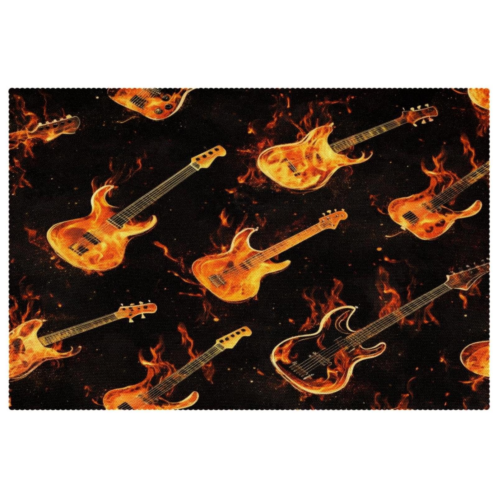 Sets de table Burning Guitars lot de 6 antidérapants 30x46 cm pour repas