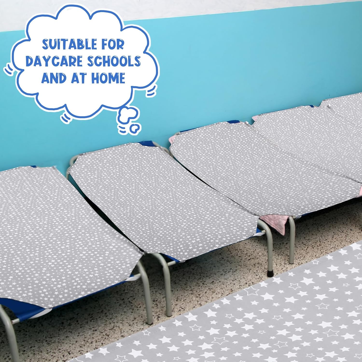 Peryiter Cot Sheets for Daycare Standard Size 24" x 51" Toddler Nap Mat Sheets Star Pattern with Corner Elastic Loops Breathable Bed Fitted Cot Crib for Preschool Child Kid Boy Girls(Gray,12 Pcs) - Image 5
