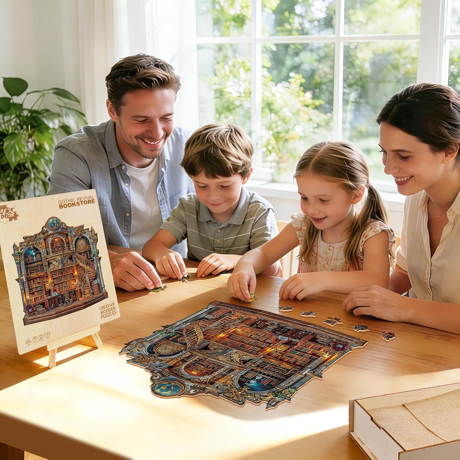Wooden Puzzles for Adults - Vintage Bookstore Wood Puzzles Adult - Unique Animal Shape Wooden Jigsaw Puzzles for Adults - Holiday Gifts for Bookshelf Lovers, Family(11 * 11.4in -200 Pieces)