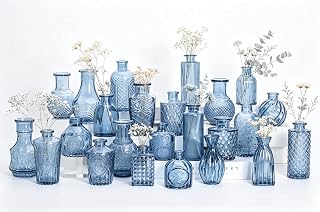 24PCS Mini Bud Vases As Wedding Centerpieces for Tables,Clear Bud Vases for Flowers,Small Flower Vases Suitable for Birthday Party,Anniversary,Wedding Reception,Baby Shower (Blue, 24PCS)