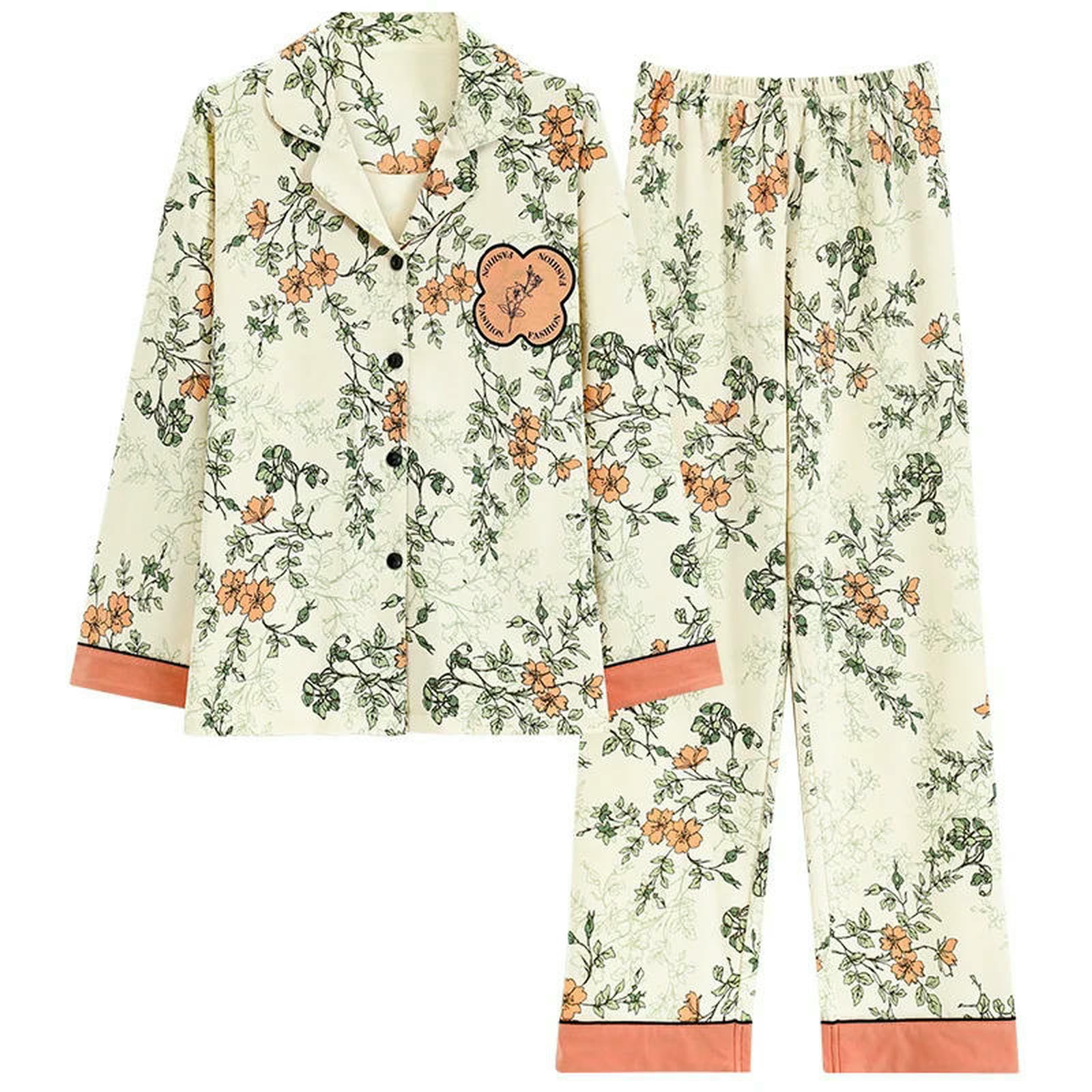 Pigiama da Donna Primaverile E Autunnale Set in Cotone A Maniche Lunghe con Colletto Rovesciato Femminile-cm8531-m