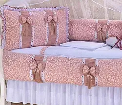 Kit Berço Para Berço Americano E Nacional Rosê Laço Floral Menina Princesinha Luxo Cor:Rosê