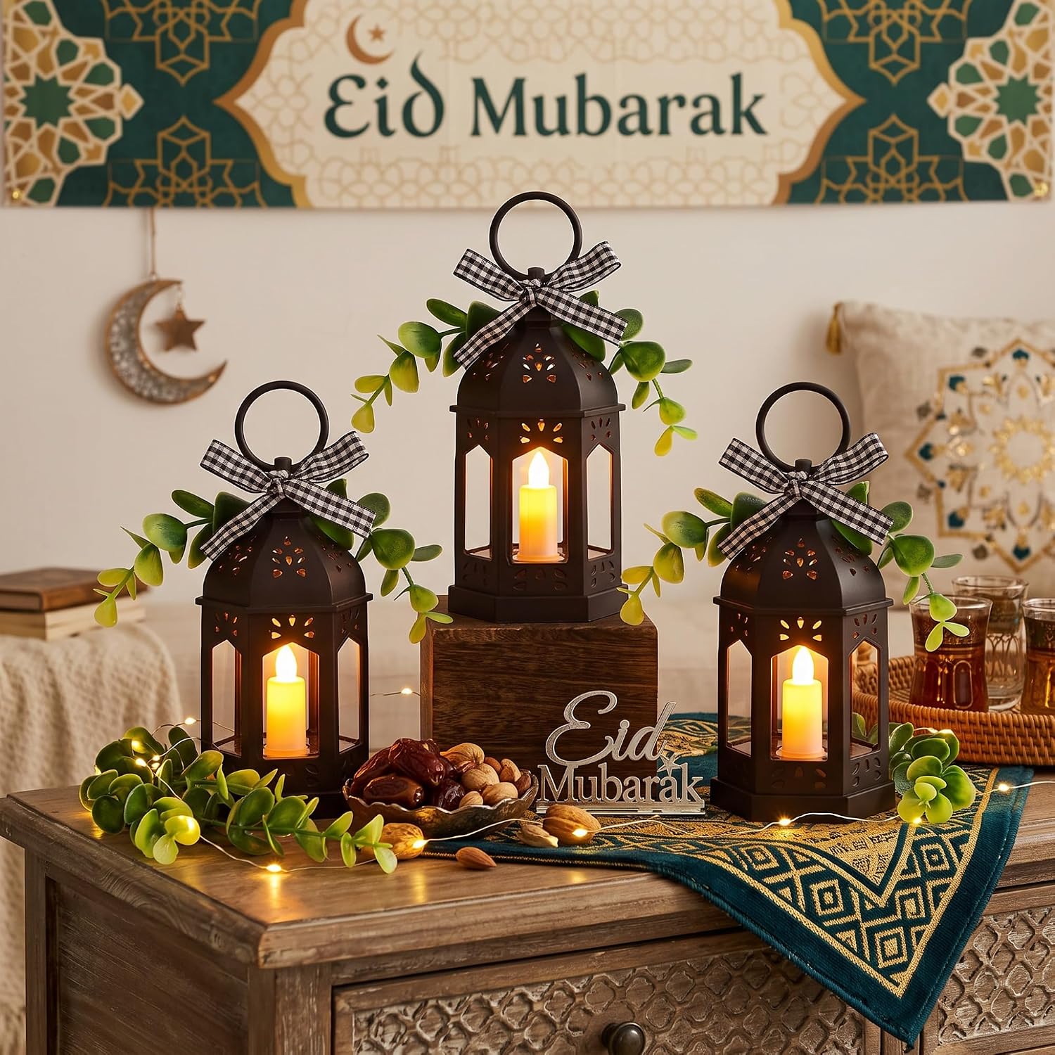 3 Pcs Farmhouse Mini Lanterns for Centerpieces Tiered Tray Decor, Black