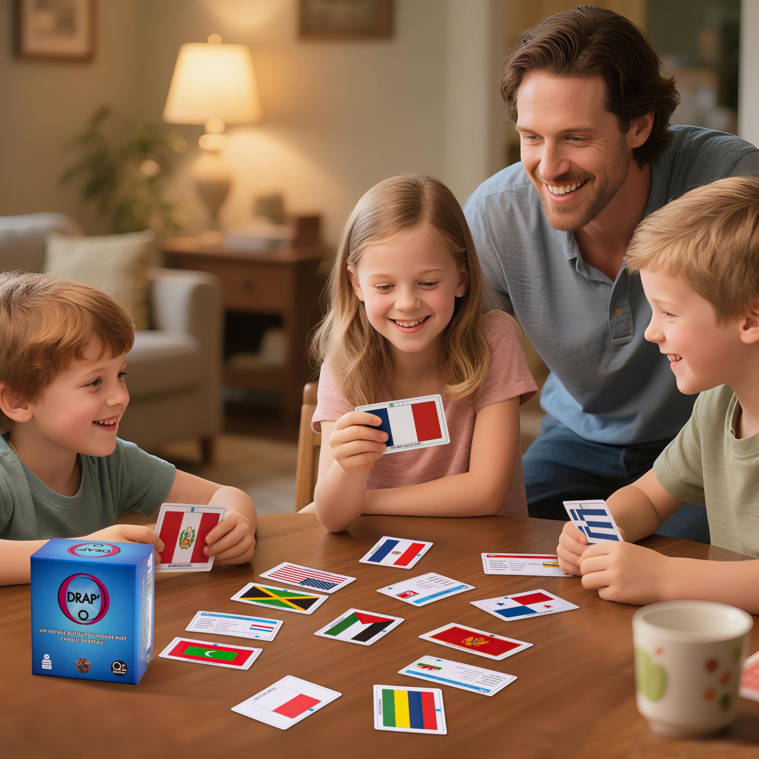Drap'O - Gioco di Carta: Bandiere del Mondo | 208 Paesi | Capitali, Lingue, Continenti. Geografia e strategia | 4 Livelli di difficoltà | per bambini e adulti - Gioco educativo