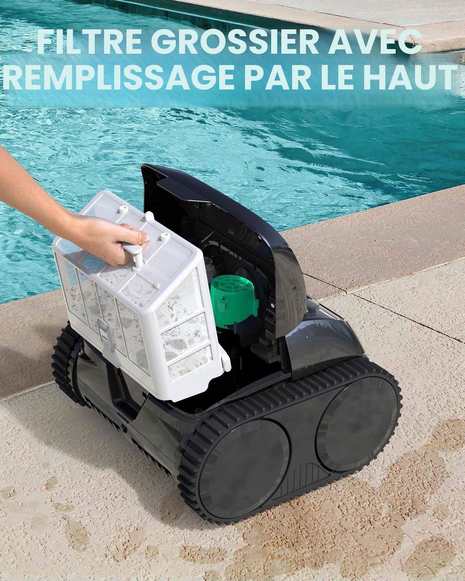 WYBOT C1-Plus Robot Piscine sans Fil Robot Piscine pour Piscines Enterrées & Hors Sol - Nettoyeur 4-en-1 Paroi & Ligne d'eau 160min/160m², Navigation Intelligente, App-Noir Encre