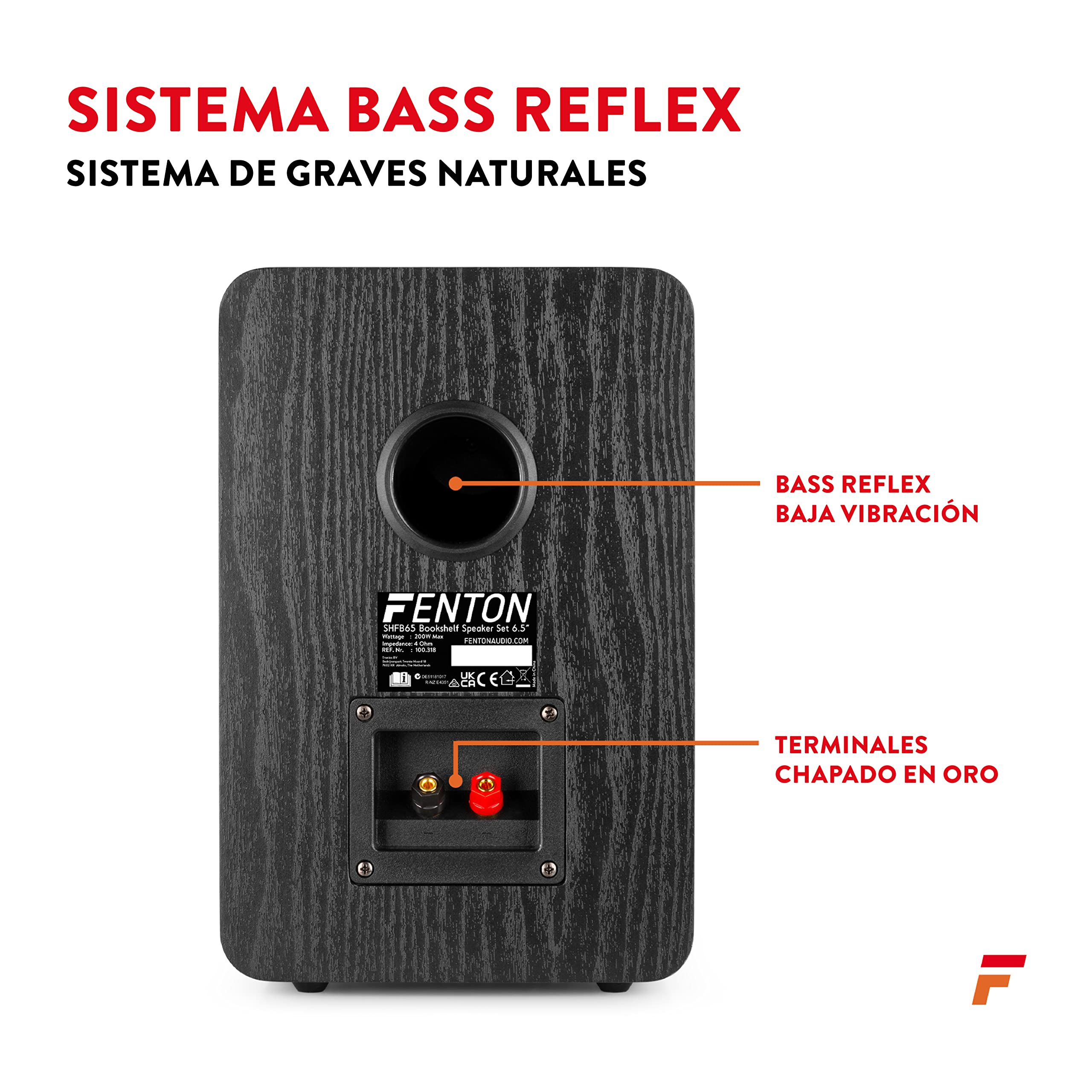 Fenton SHFB65 - Conjunto de Altavoces pasivos de estantería de 6,5 Pulgadas, 200 vatios, woofer de 6,5", Tweeter de 3", pies de Goma Antideslizantes, terminales de Tornillo, Ideal para HiFi estéreo