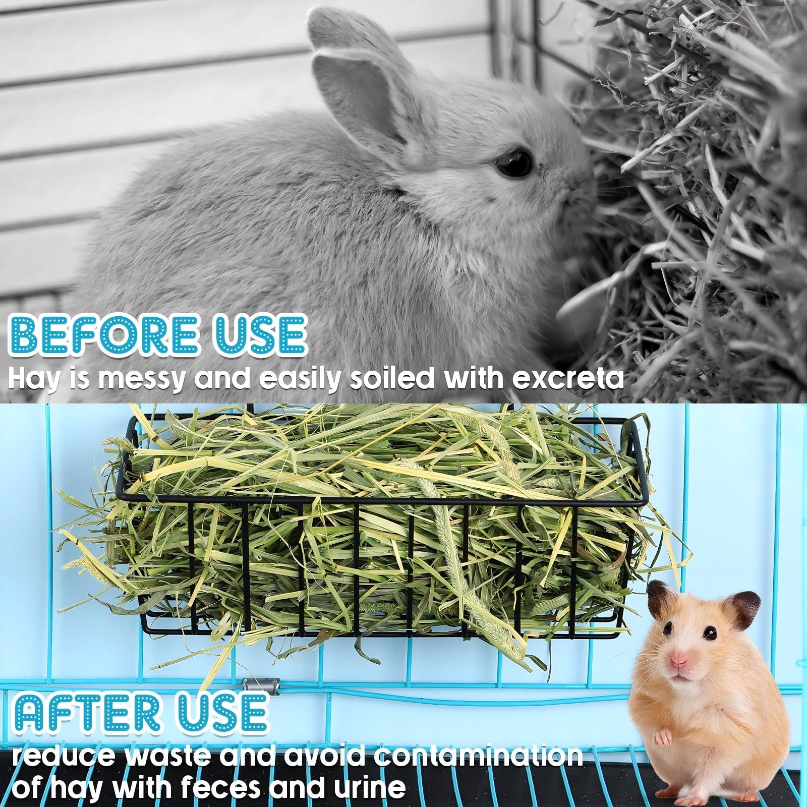 Therwen 4 Pcs Rabbit Hay Feeder Guinea Pig Heavy Duty Metal Frame Hay Rack with Hooks Cage Hanging Holder for Bunny Chinchilla Small Animals Accessories(9.8 x 5.1 x 3.5 Inches) - image 5