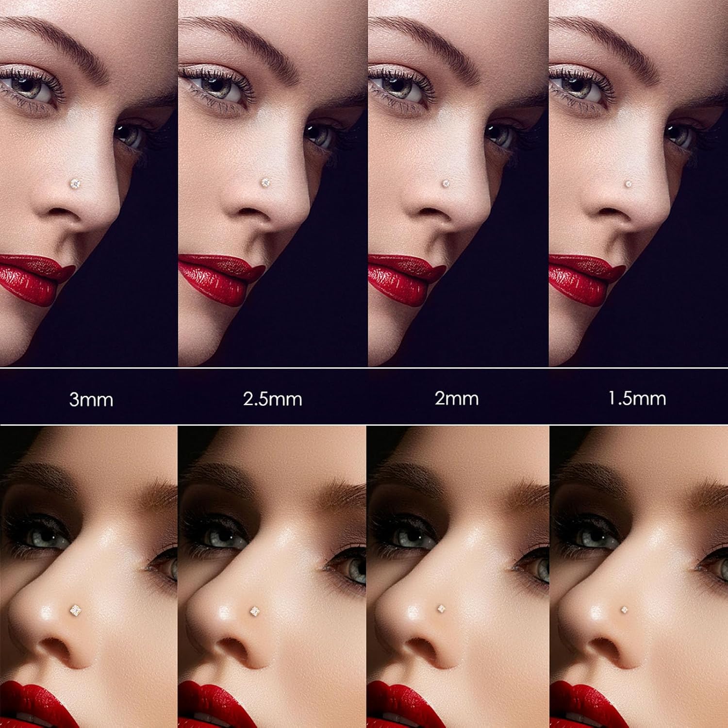 14k Gold Plated 316L Surgical Steel 22g/20g/18g Nose Rings Studs L-Shape Bone Screw Nostril Piercing 1.5mm 2mm 2.5mm 3mm 3.5mm 4.5mm CZ Nose Studs for Women - Image 3