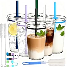 Clear Tumbler Cup, 16 oz Plastic Iced Coffee Cup with Lid and Straw, 6 Pack, Reusable and Dishwasher Safe, for Gatherings and Outdoor Adventures 6, Solid Color